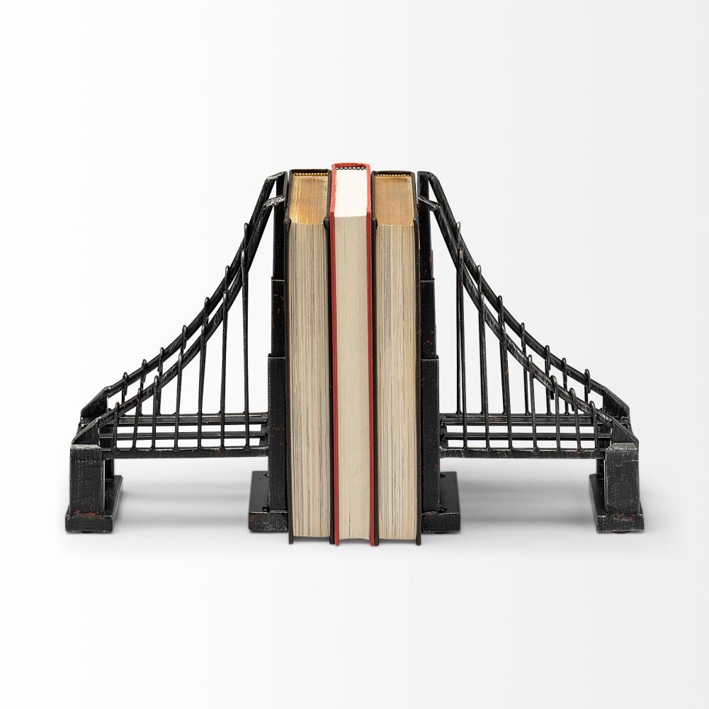 Industrial Black Metal Suspension Bridge Bookends Set