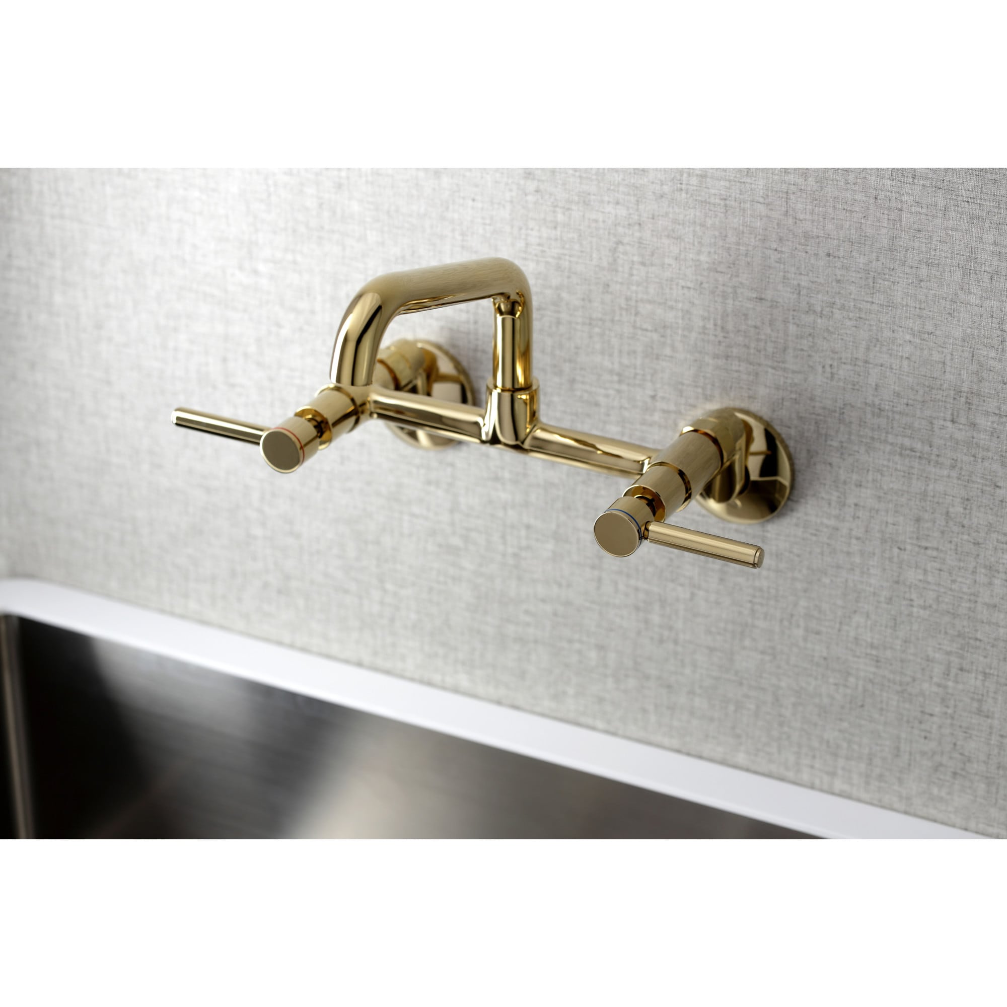 Kingston Brass WLKS823PB Concord Polished brass Double Handle Wall-mount Kitchen Faucet