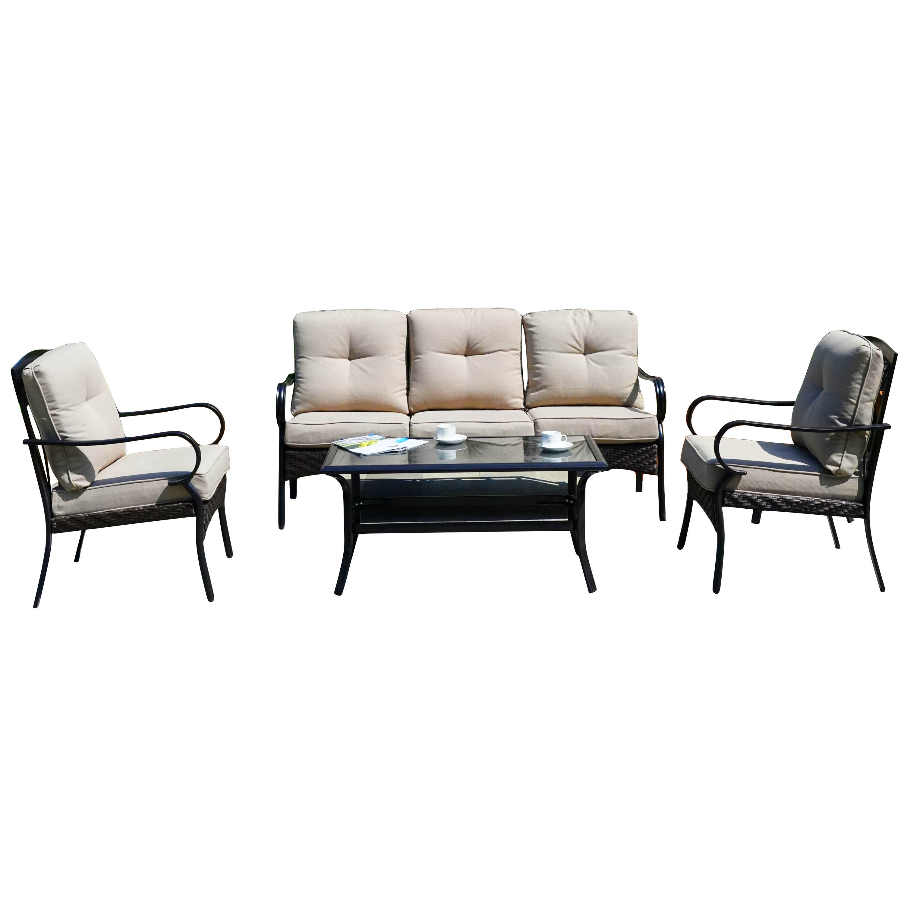 Moda Furnishings MAS-2023 5 -Piece Patio Sofa Conversation Set with Tan Cushions