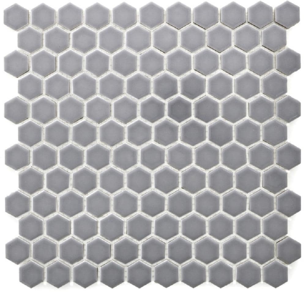 Bedrosians Minimal 10-Pack Grey 12-in x 12-in Glossy Porcelain Hexagon ...