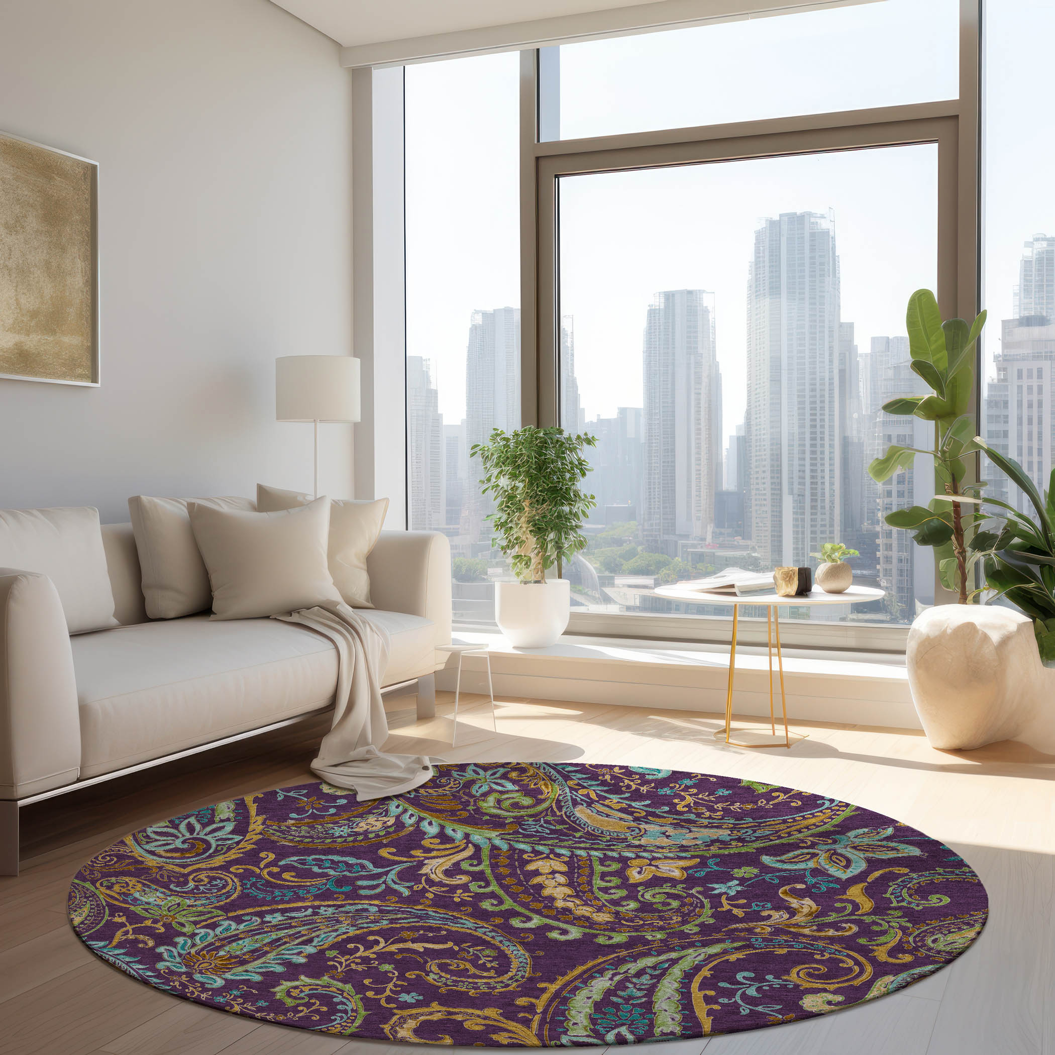 Addison Rugs ACN533PP8RO Chantille 8 x 8 (ft) Polyester Purple Round Indoor/Outdoor Abstract Farmhouse/Cottage Machine washable Area rug