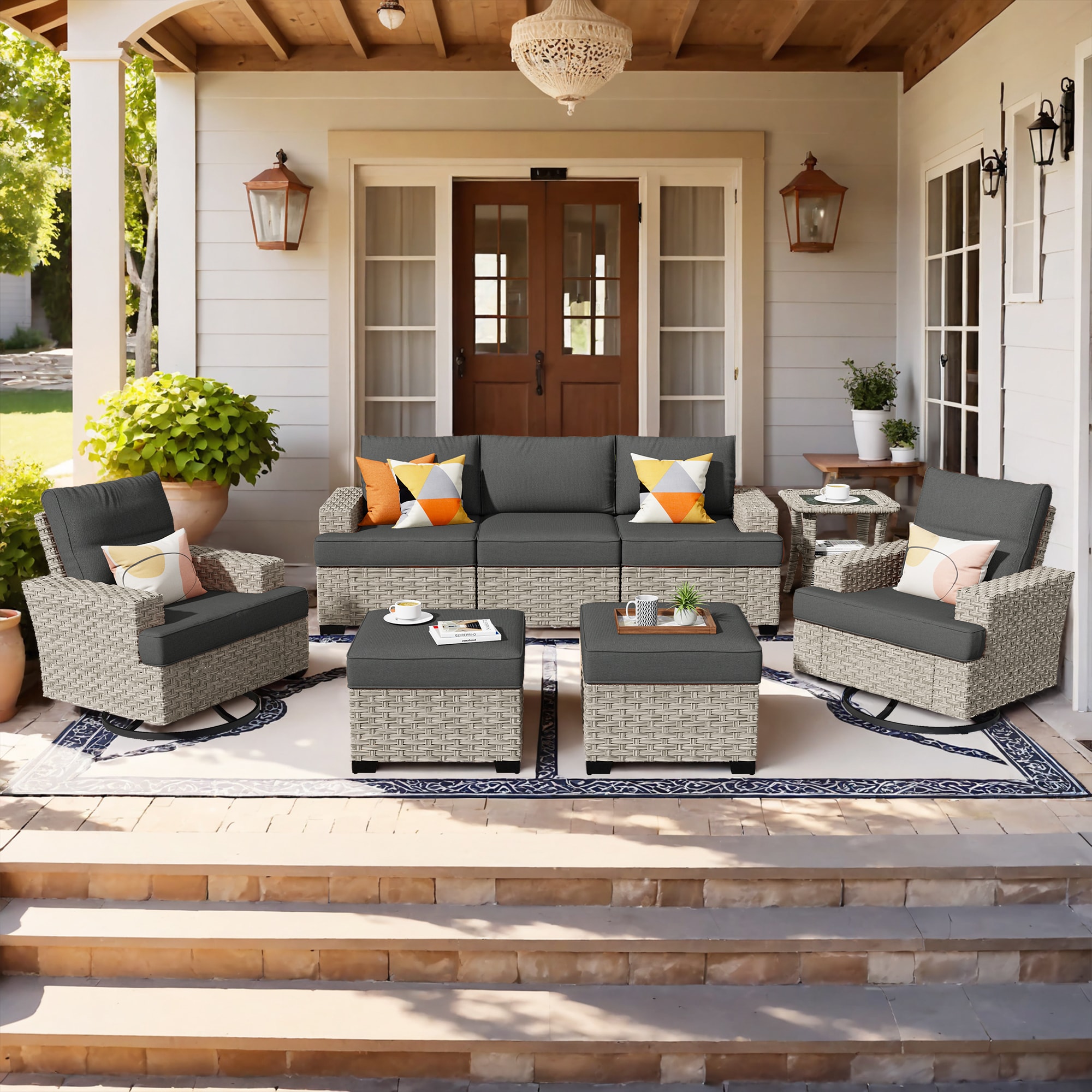 Caodoc L5-YZTBS108-1 CFP03-VYZSKT Wicker Outdoor Sectional with Black Cushions and Wicker Frame