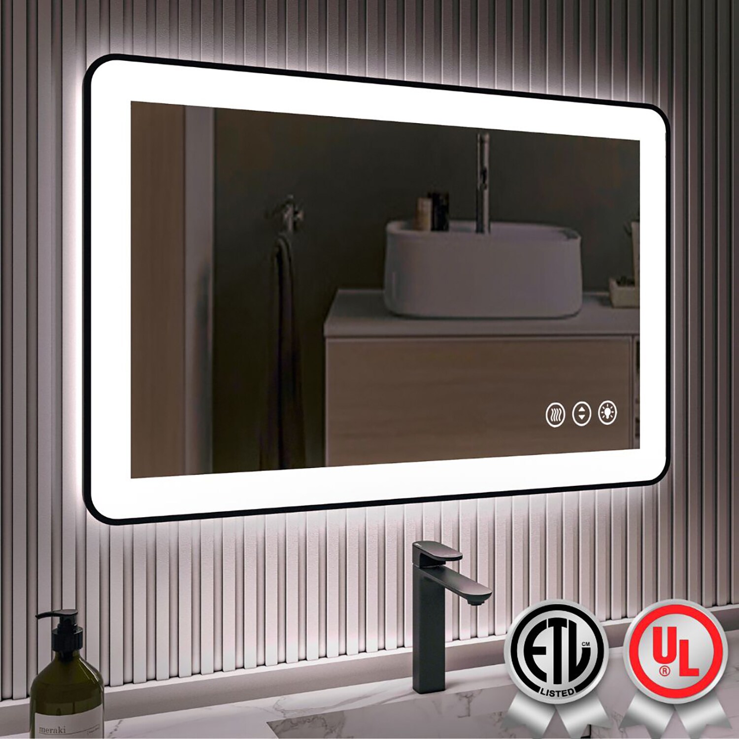 waterpar WPLO-2466 32-Inches x 24-Inches Polished Rectangle Dimmable Lighted Fog Free Bathroom Vanity Mirror ( Black )