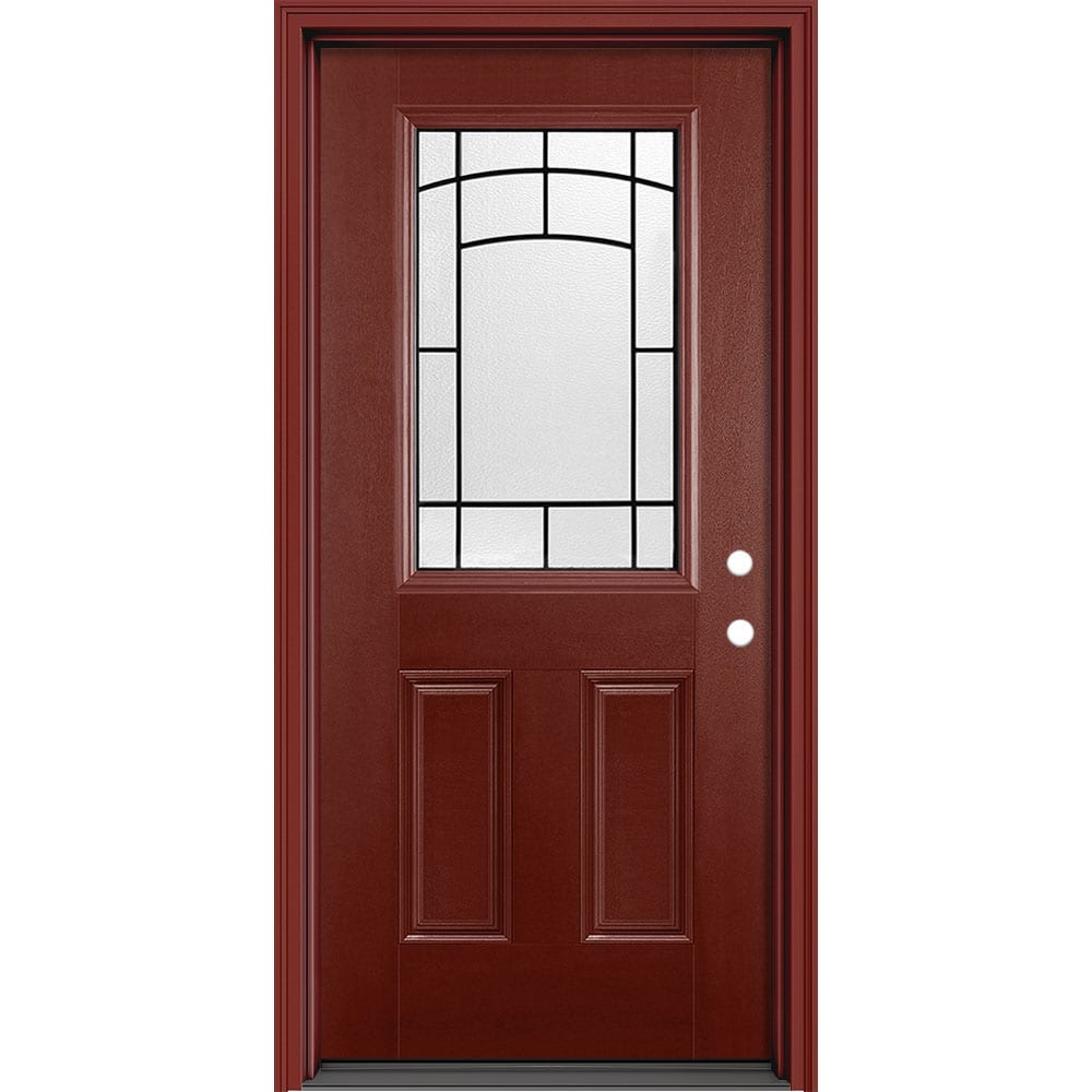 Masonite 631866 Brooklyn 36-in x 80-in x 4-9/16-in Fiberglass 3/4 lite Left-hand inswing Evergreen Painted Prehung Slab Front Door with Brickmould Solid core