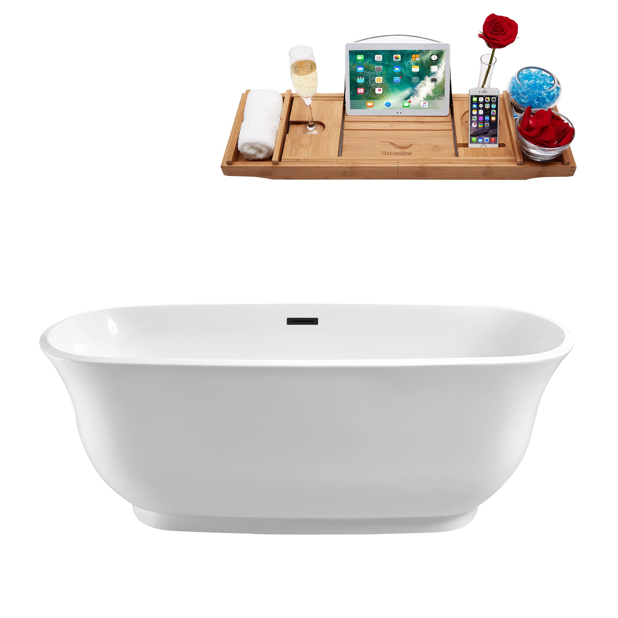 Streamline N661BL 30.7-Inches x 66.9-Inches Glossy White Acrylic Oval Freestanding Soaking bathtub Drain ( Center Drain )