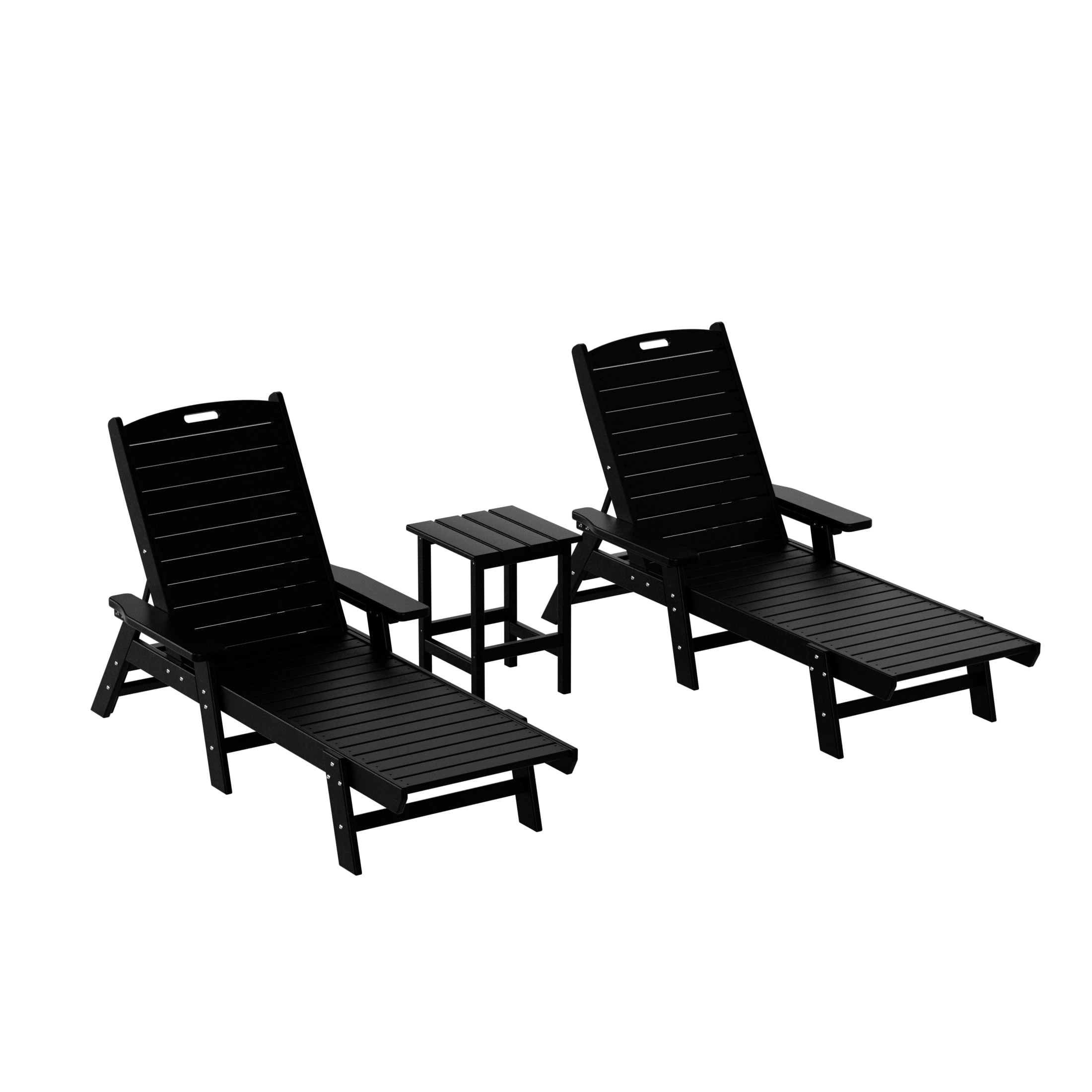 Westin Furniture OP2003-BK-3 Laguna Set of 2 Stackable Black Plastic Frame Stationary Chaise Lounge Chair with Slat Seat