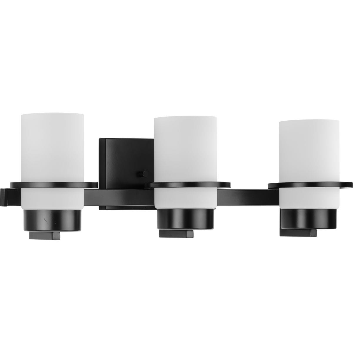 Matte Black 3-Light Vanity with White Glass Shades