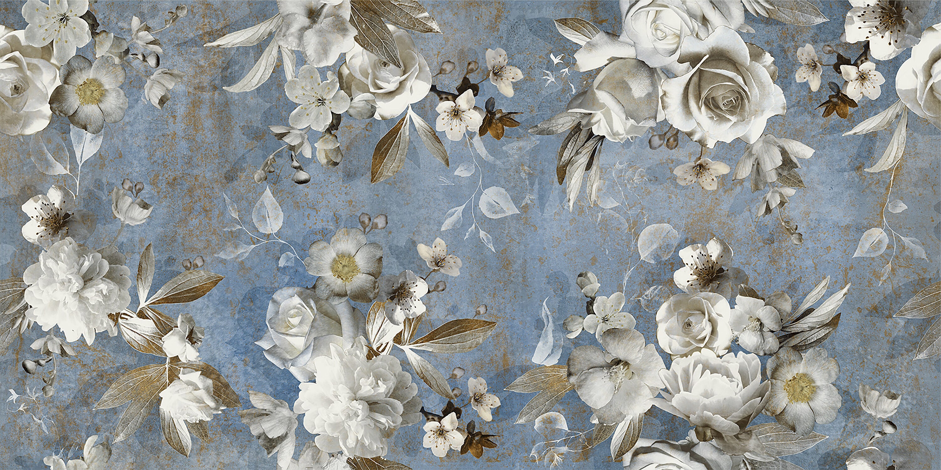Parete Setoso Large Blue and White Glazed Porcelain Floral Tile