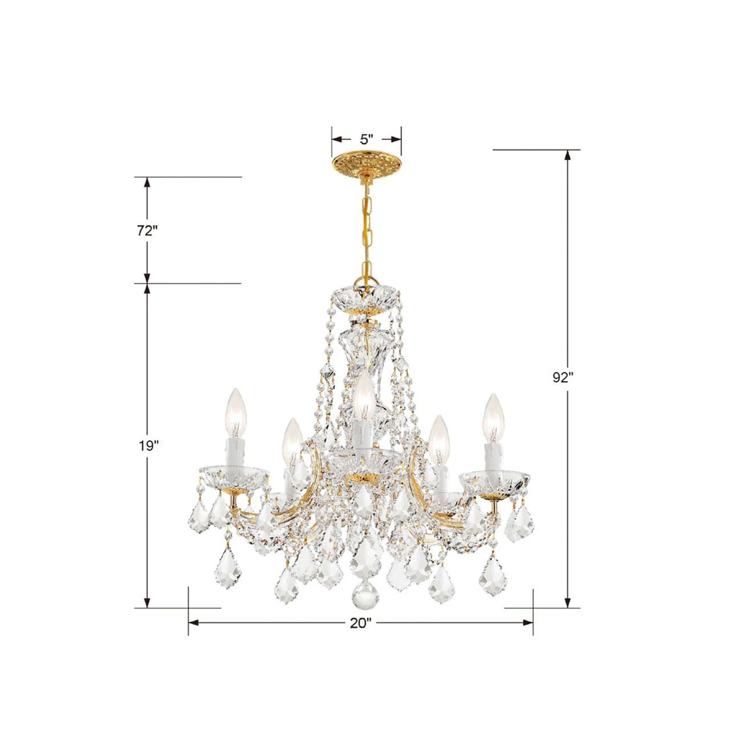 Elegant Mini 5-Light Gold Chandelier with Hand-Cut Crystal