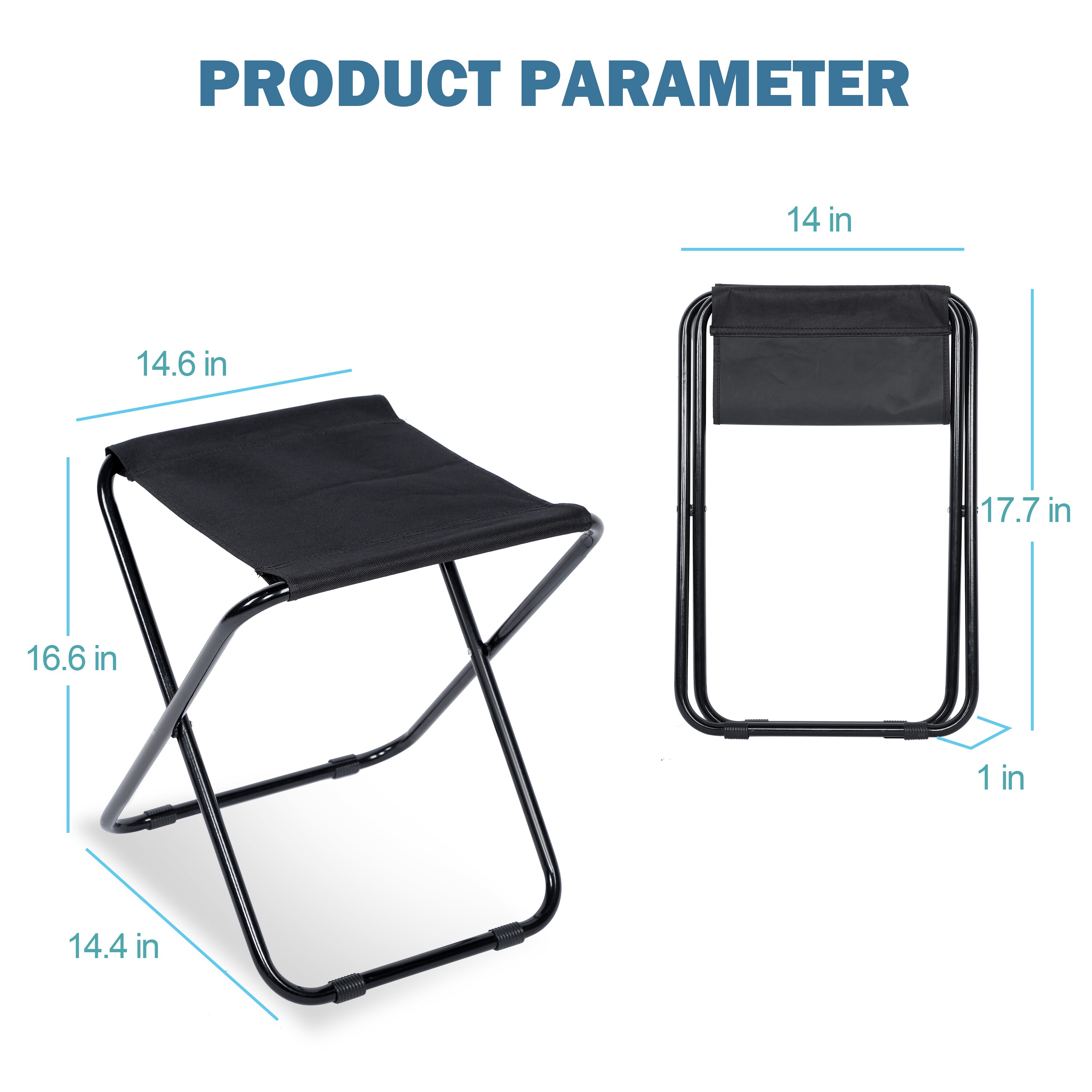 Black Metal Folding Camping Stool with Oxford Cloth Seat