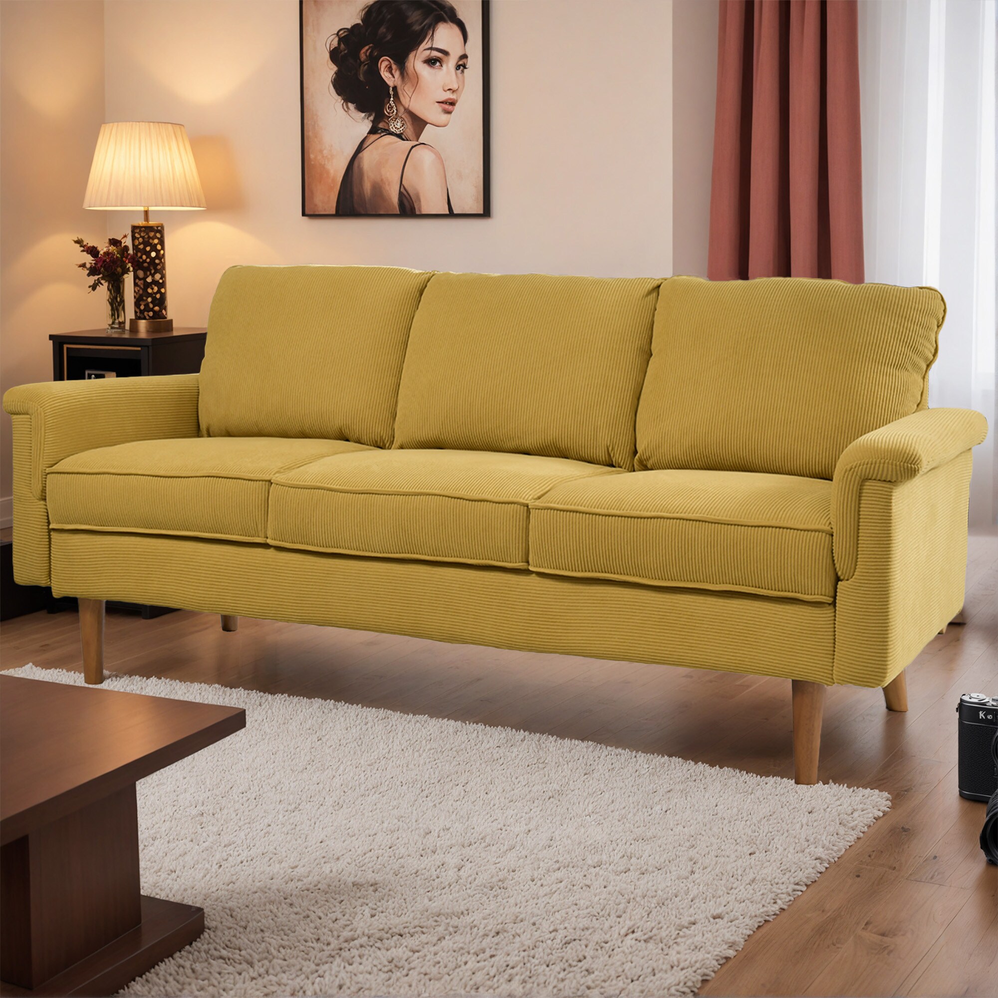 weaxty HMBGLS600 71.4-in Modern Ginger 3 -seater Sofa