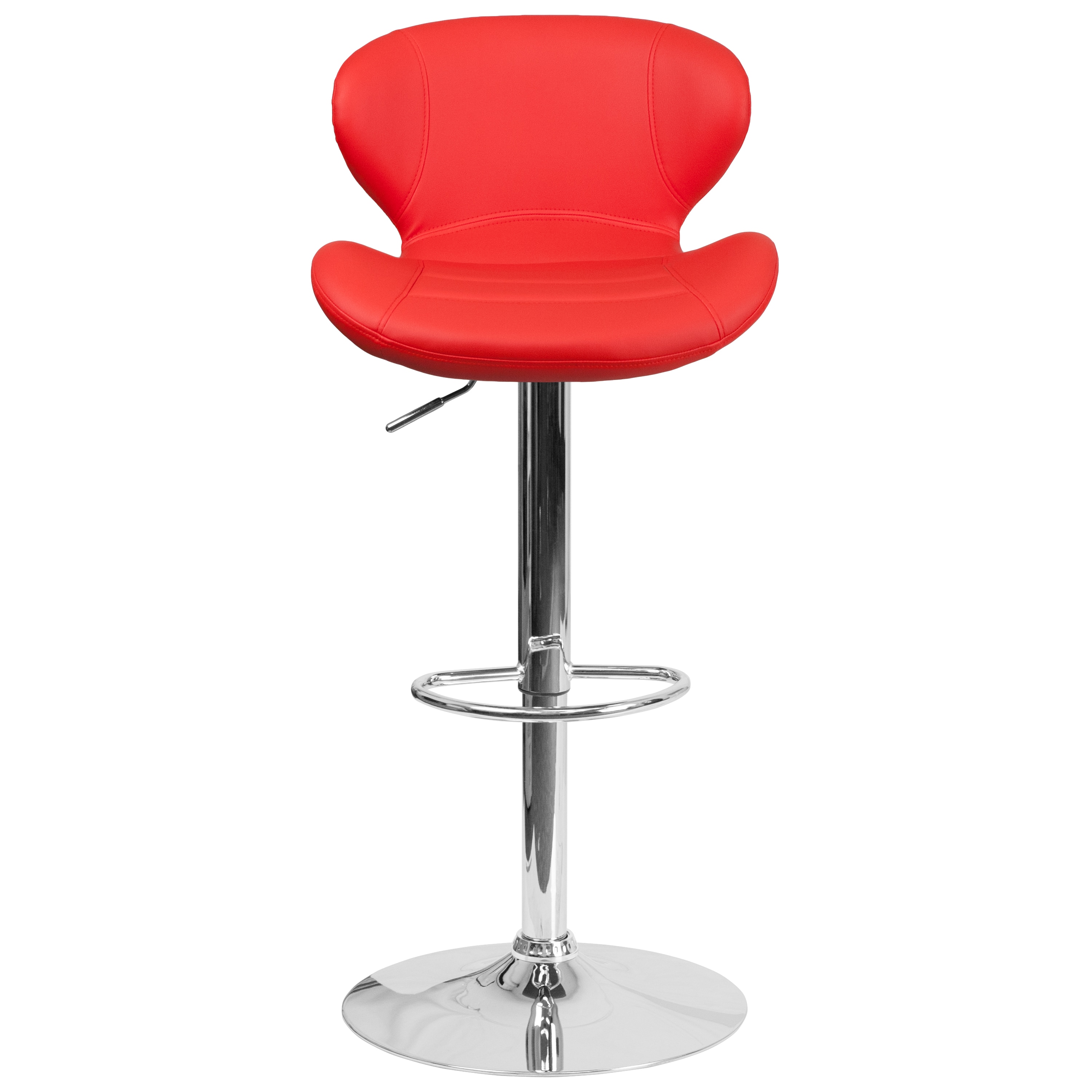 Contemporary Red Vinyl Swivel Barstool with Chrome Base