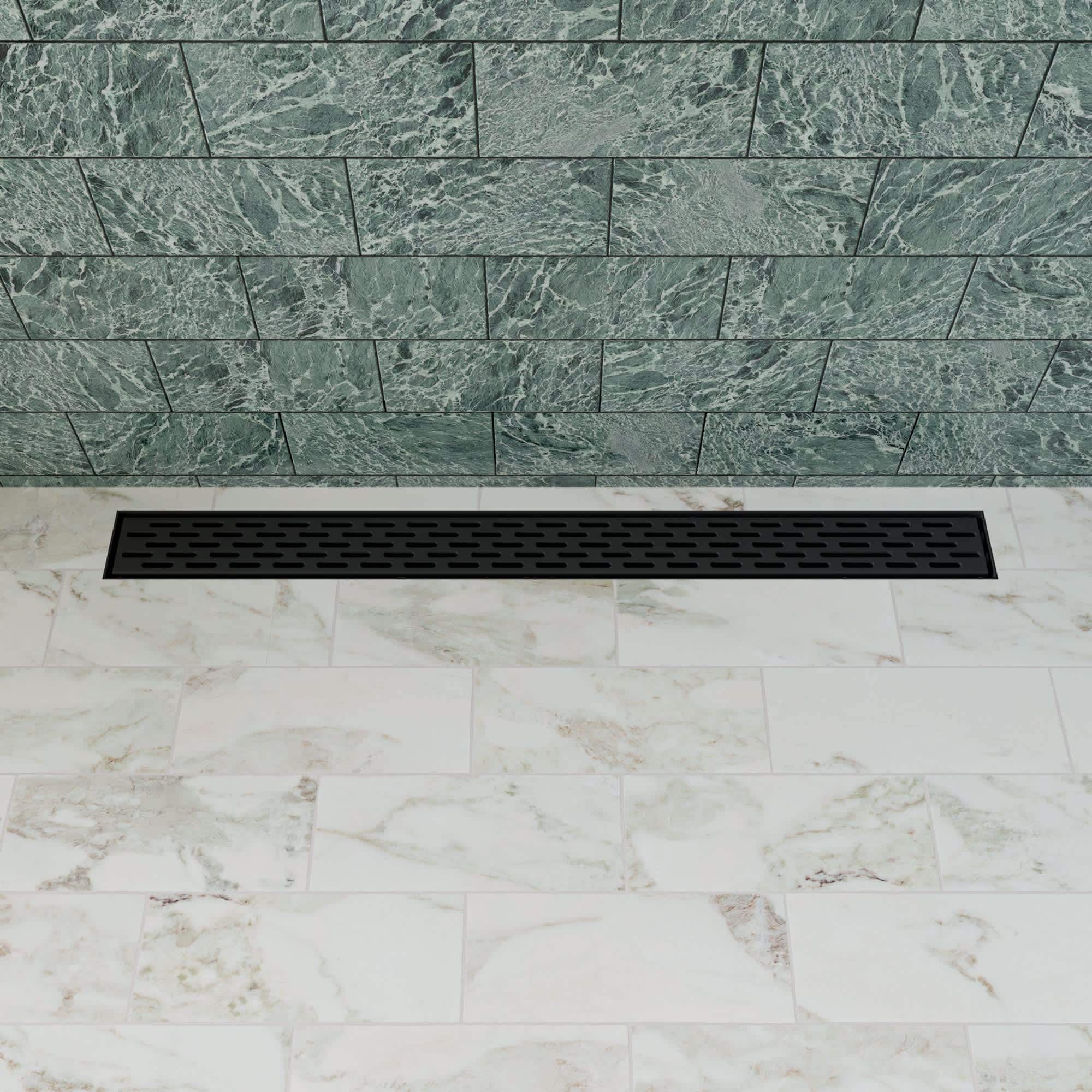 ALFI ABLD32C-BM ABLD32C-BM 32-in Black Matte Stainless Steel Linear Shower Drain with Groove Holes