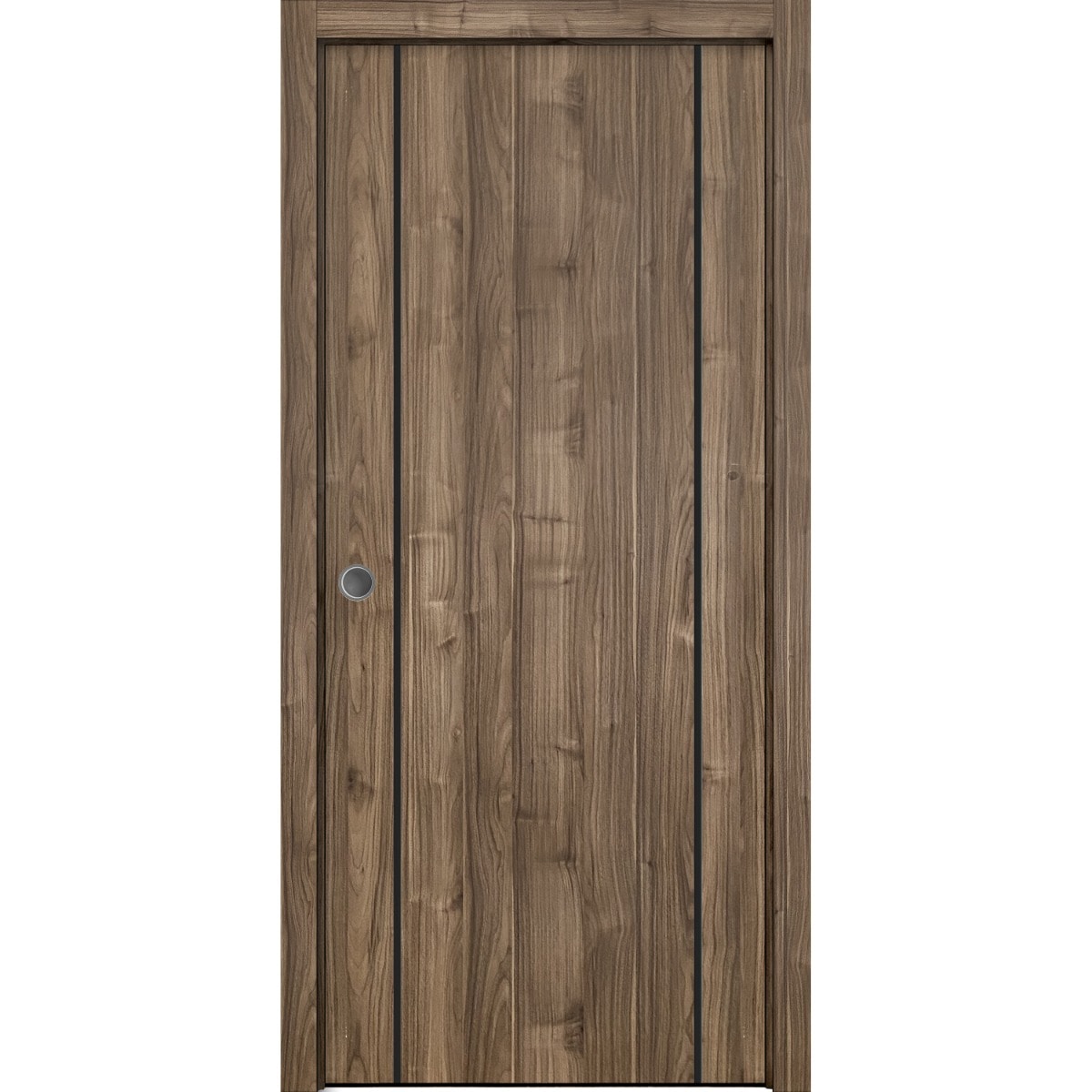 SARTODOORS Sliding French Pocket Door with - Planum 0017 Walnut - Kit Trims Rail Hardware - Solid Wood Interior Bedroom Sturdy Doors-36 x 80