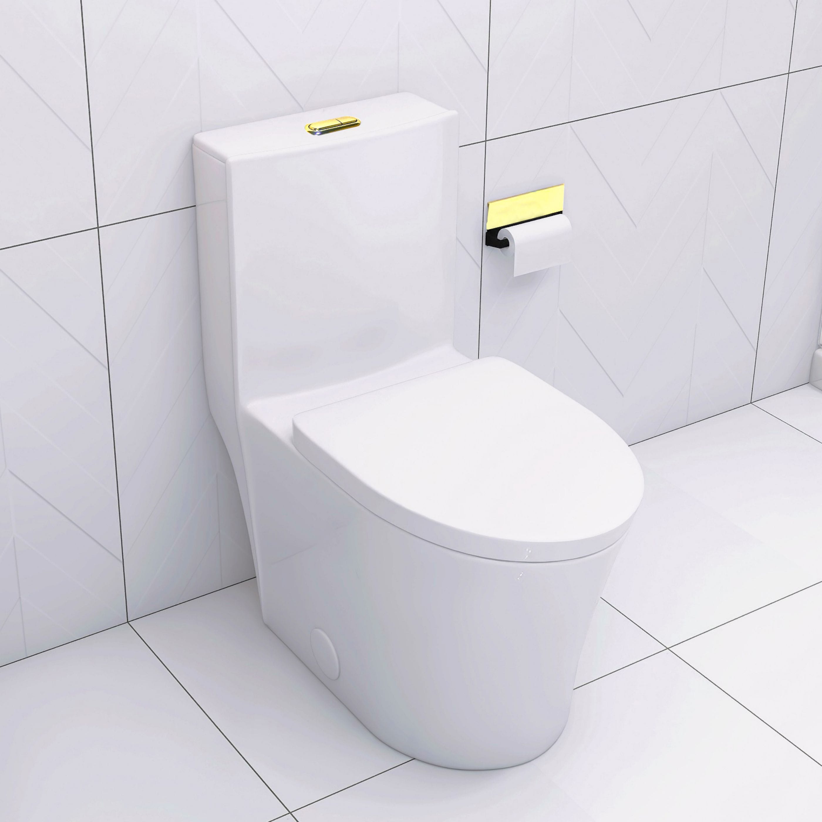WELLFOR QPZ-TM26007 TB White Elongated Standard height 12-in Rough-In WaterSense 1.6 GPF Dual Slow Close Feature 1-piece Toilet