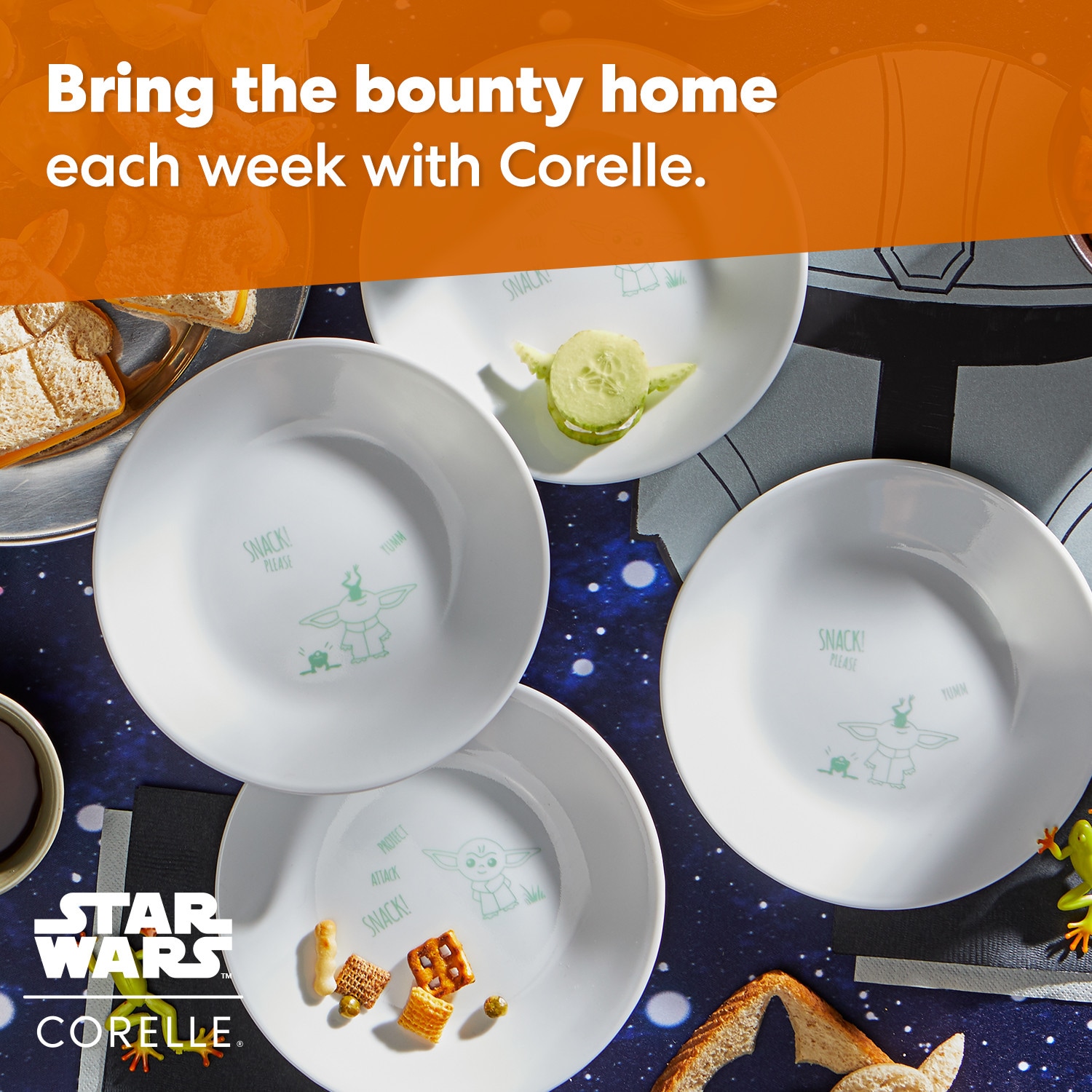 Corelle Vitrelle 8-Piece Appetizer Plates Set, Triple Layer Glass and Chip  Resistant, 6-3/4-Inch Lightweight Round Plates, Disney Star Wars-The Child