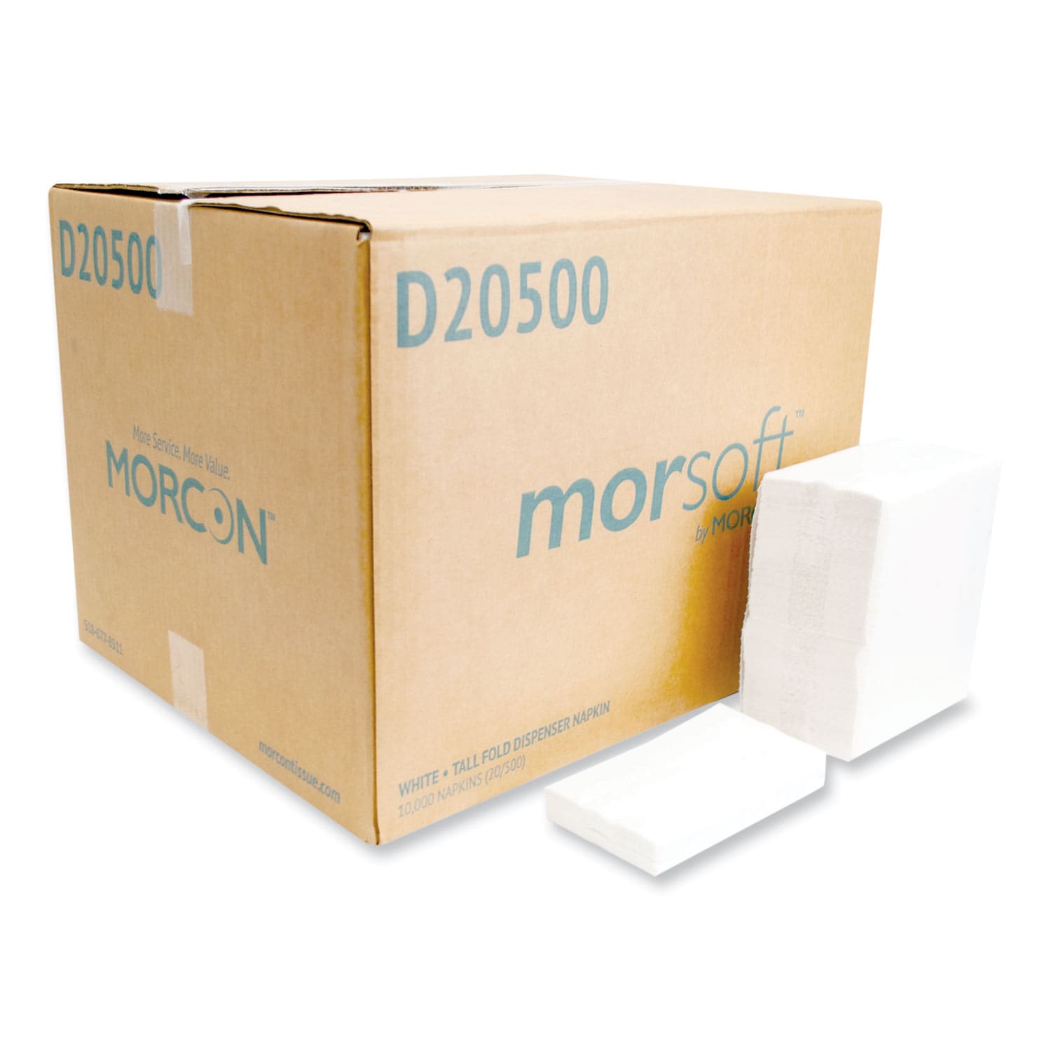 Morcon Morsoft Dispenser Napkins 1-Ply 6 x 13 White 500/Pack 20 Packs/Carton #D20500