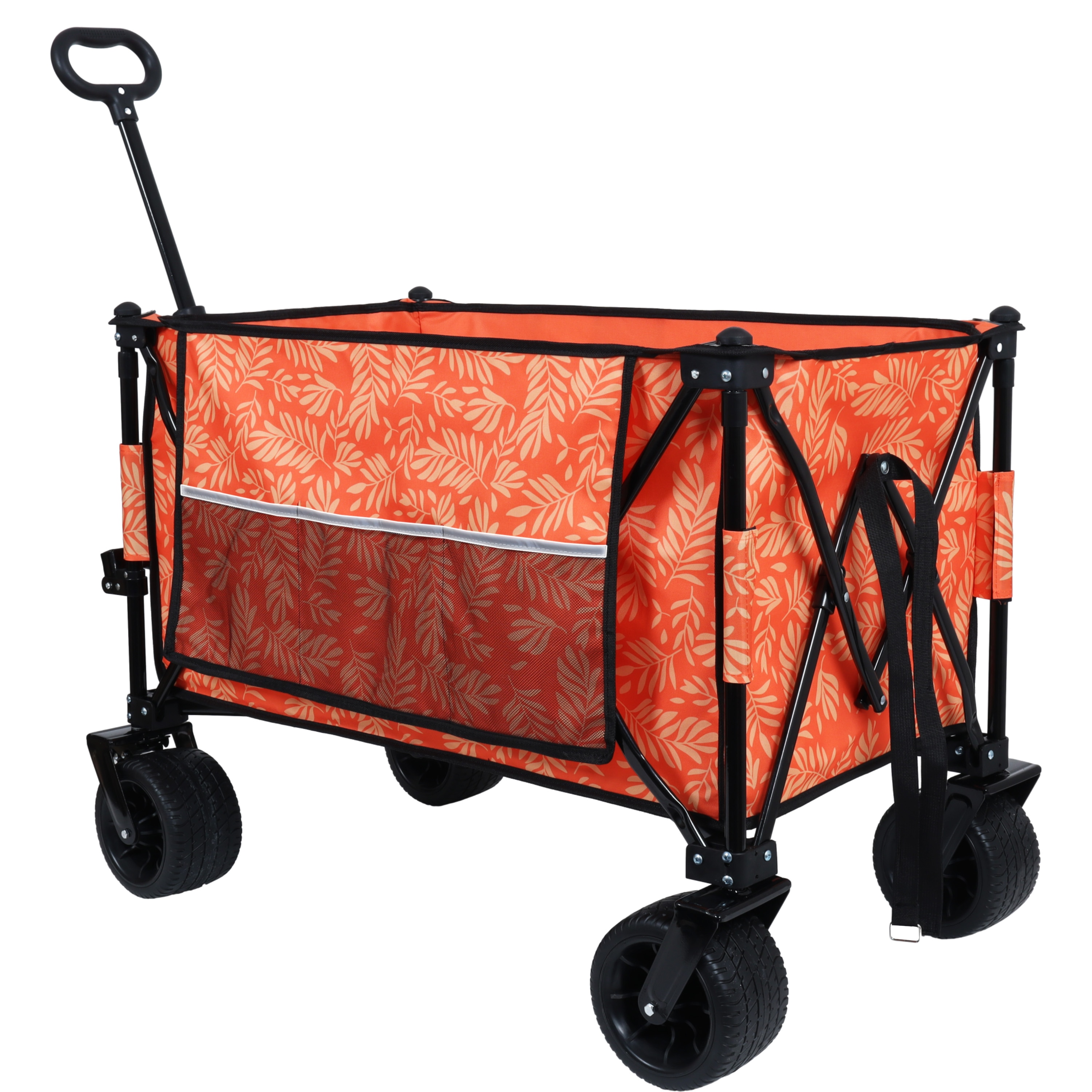 LOVMOR SF-H-W2932P253155 Collapsible Foldable Extended Wagon with 480lbs Weight Capacity Heavy Duty Folding Utility Garden Cart with Big All-Terrain Beach Wheels and Drink HoldersSide Pocket and Brakes for Camping Sports