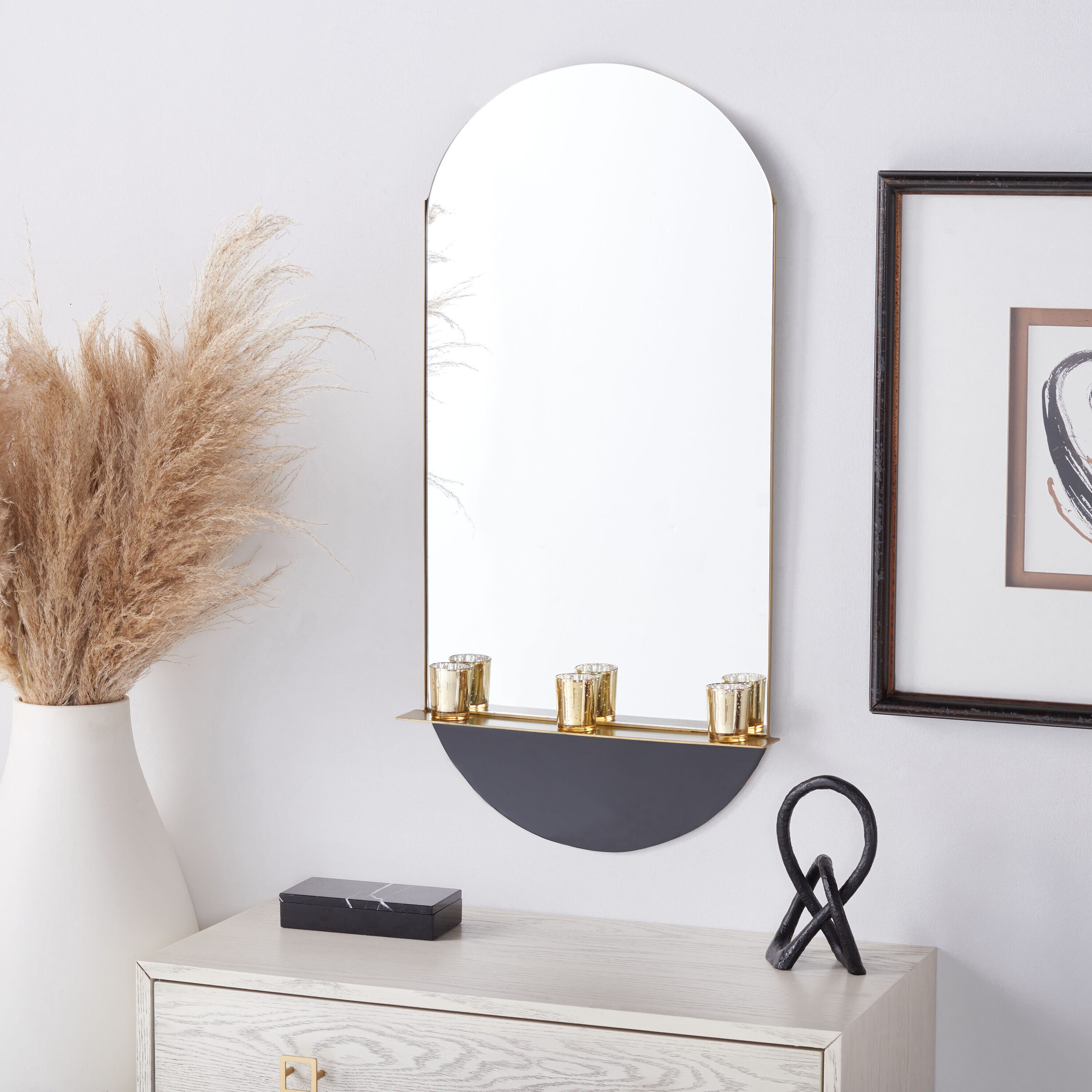 Safavieh MRR3063A Norbury 18 W x 36 H Oval Brass/Black Framed Wall Mirror