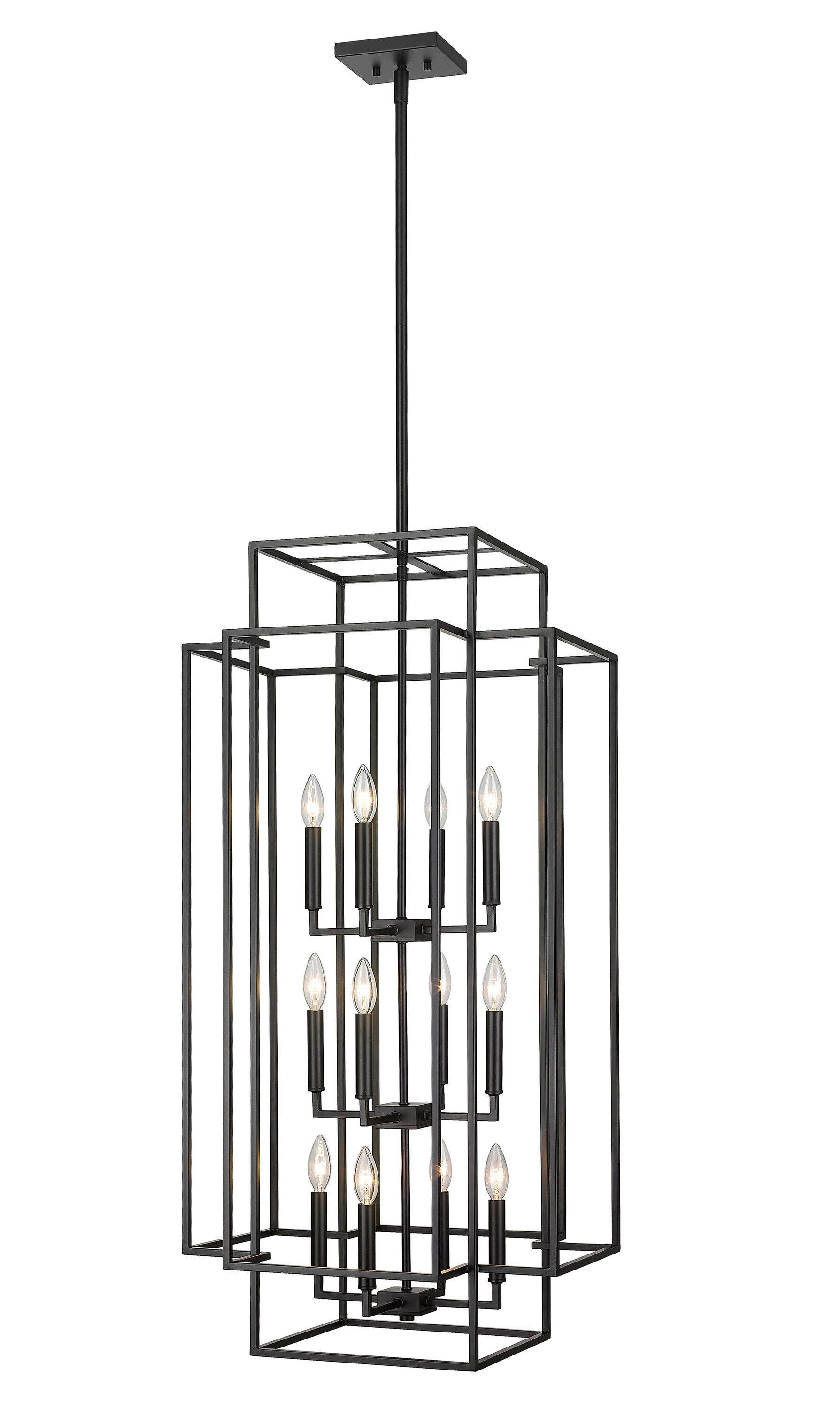 Matte Black 12-Light Geometric Cage Pendant