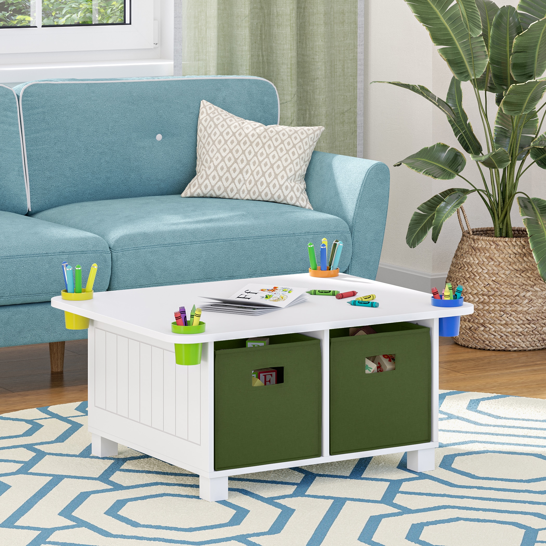 RiverRidge 02-516K White with Olive Bins Rectangular Kid's Play Table