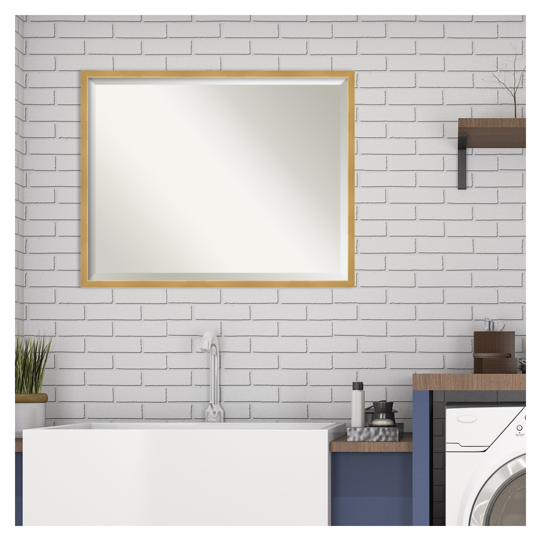 Amanti Art Polished brass gold Frame 29-in W x 23-in H Brass Gold Framed  Wall Mirror in the Mirrors department at