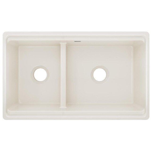 Elkay 33-in x 20-in Biscuit Double Offset Bowl Tall (8-in or Larger) Undermount Apron Front/Farmhouse Residential Kitchen Sink Elkay 33-in x 20-in Biscuit Double Offset Bowl Tall (8-in or Larger) Undermount Apron Front/Farmhouse Residential Kitchen Sink