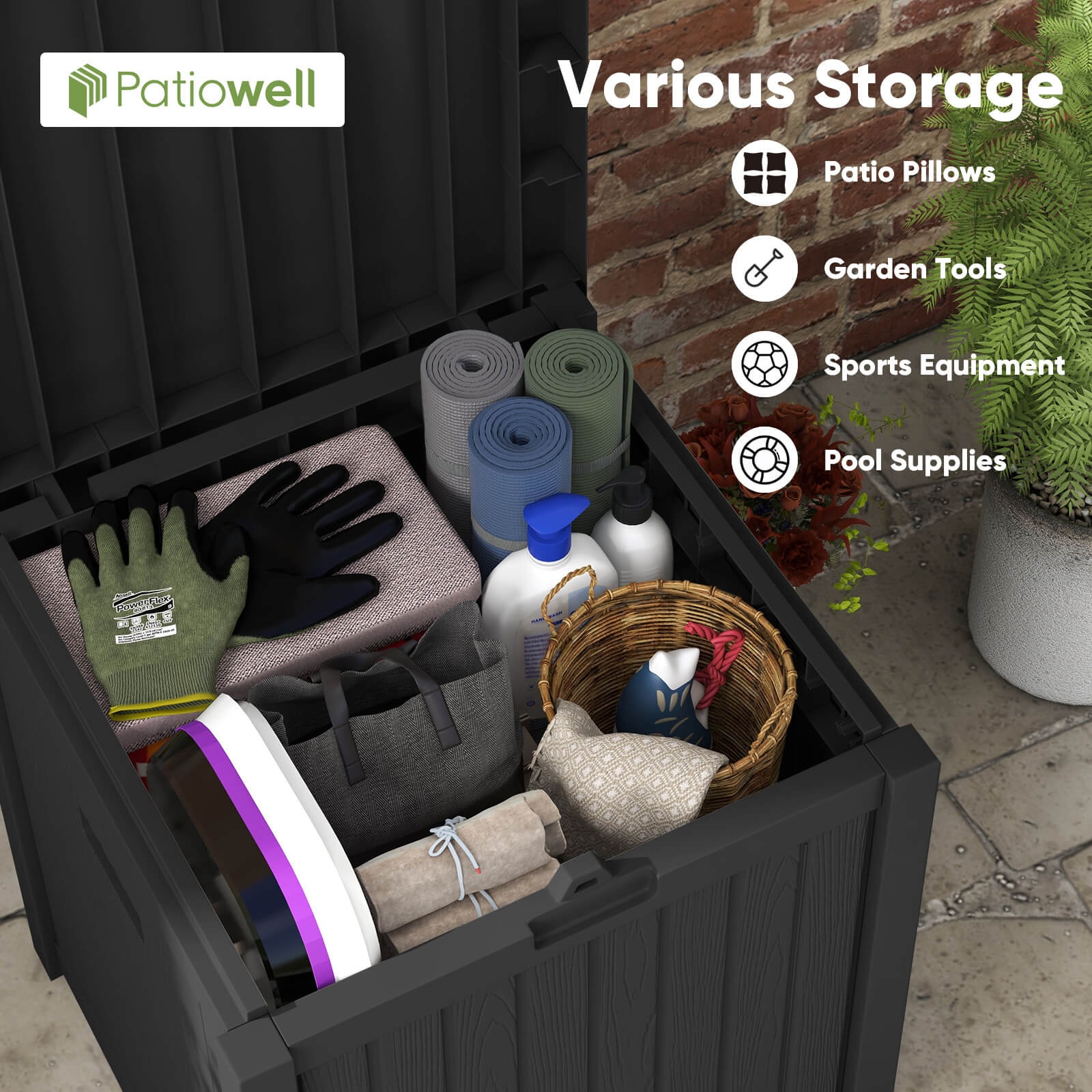 Patiowell 56.3-in L x 26.5-in 120-Gallons Black Plastic Deck Box in the Deck  Boxes department at