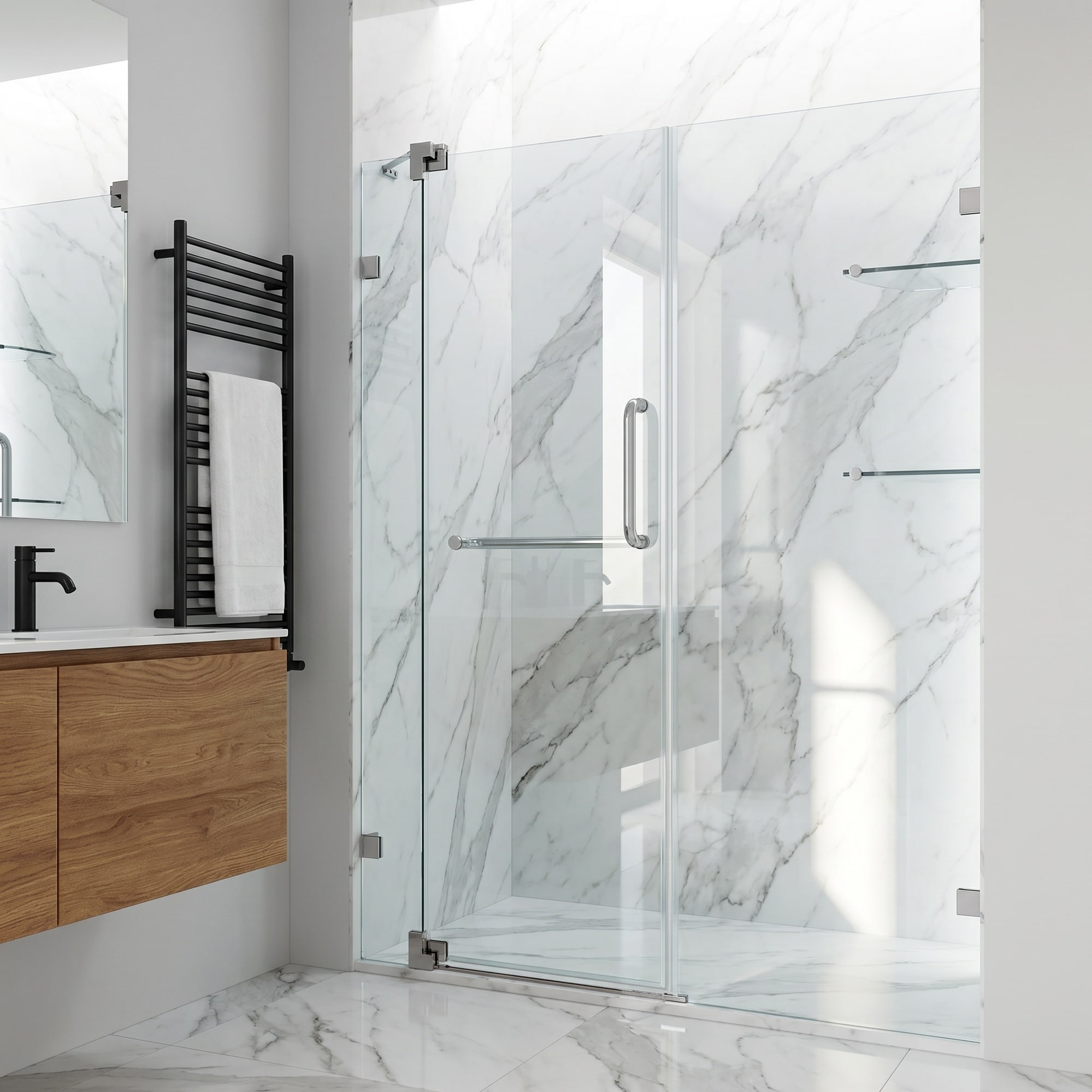 VIGO Pirouette Brushed Nickel 42-in to 48-in W x 72-in H Frameless