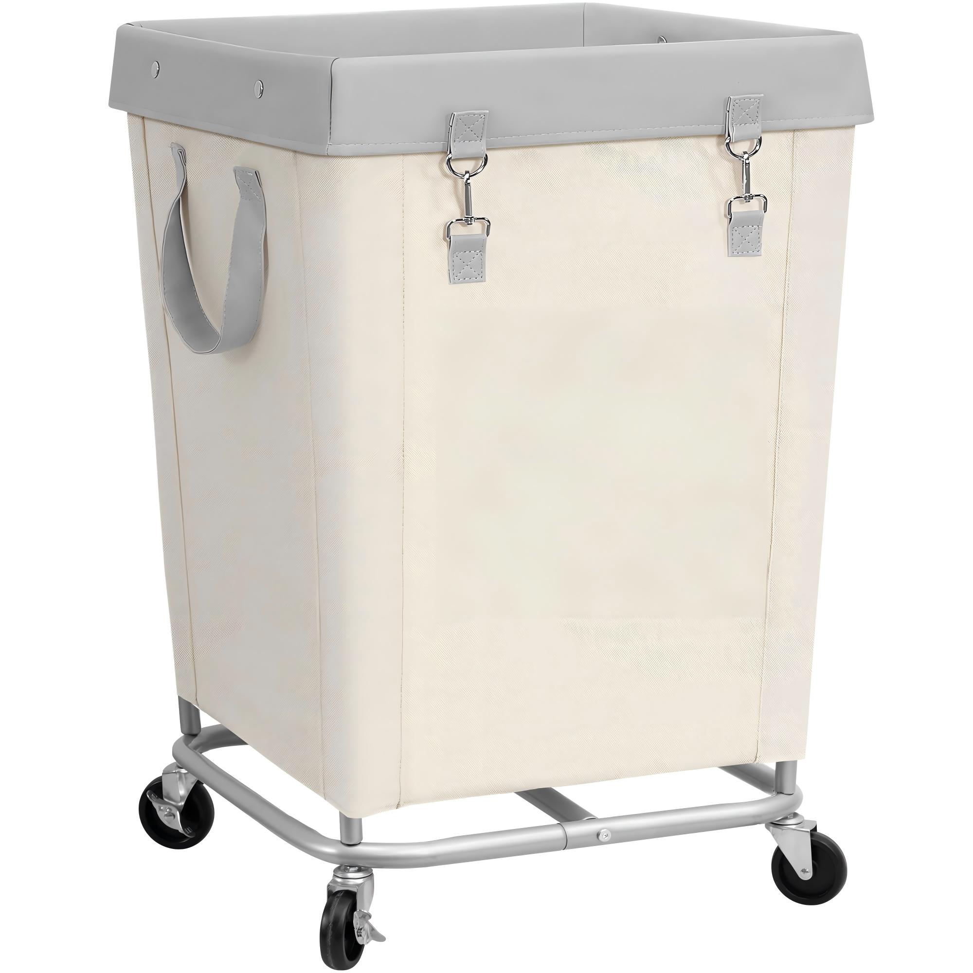 MOEPISY 160L Rolling Laundry Hamper with Wheels Heavy Duty Steel Frame Canvas Bag Button Closure 80 lb Capacity 18 Inch x 18 Inch x 31 Inch Medium Beige
