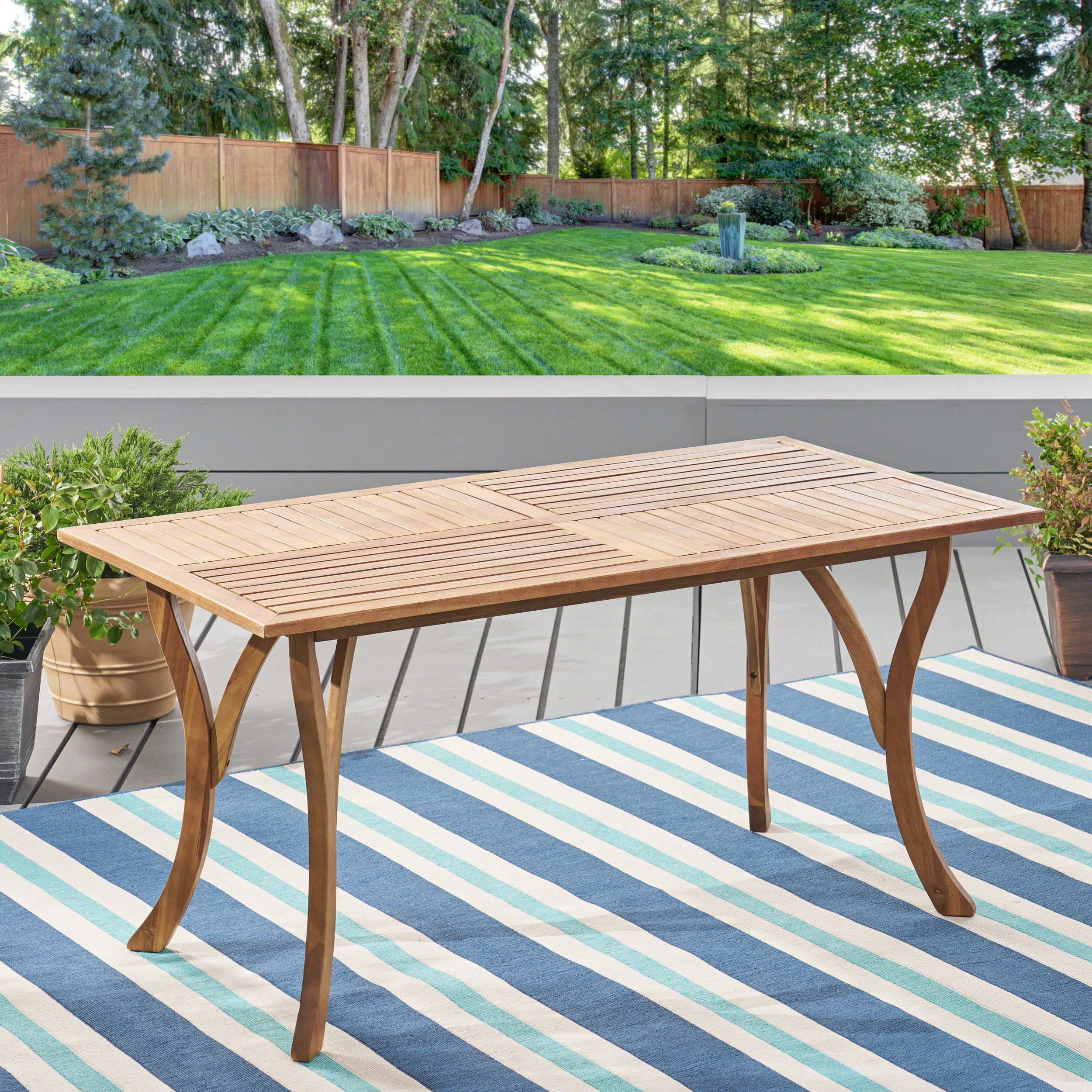 Teak Finish Acacia Wood Rectangular Dining Table