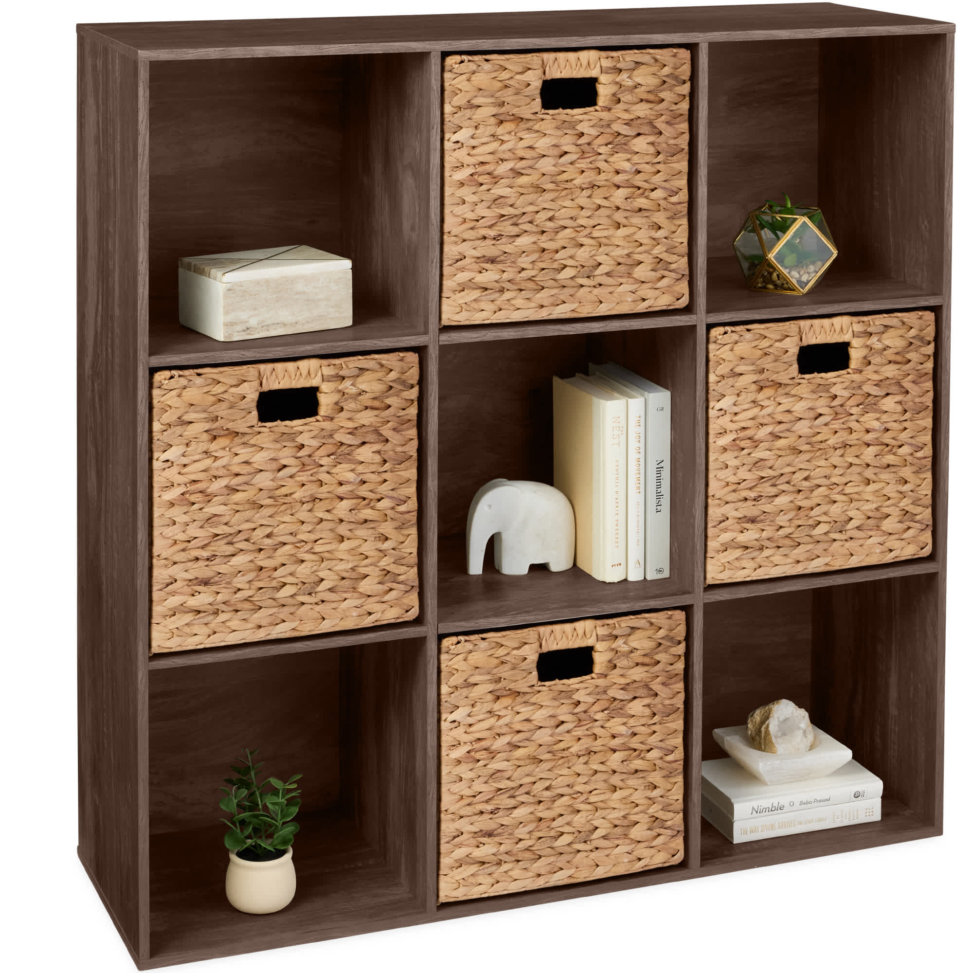 Best Choice Products SKY8752 9-Cube Bookshelf 135in Display Storage System Organizer w/ Removable Back Panels - Walnut