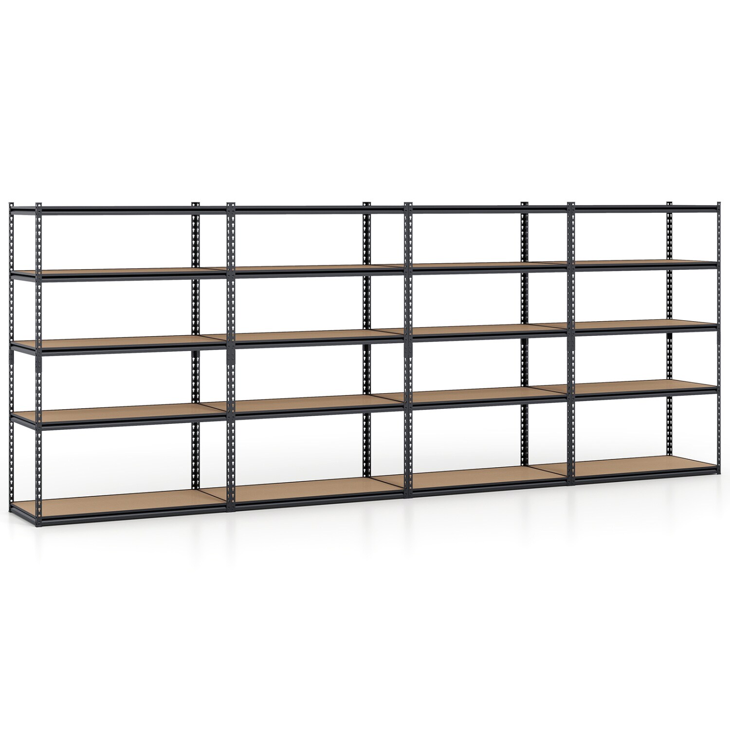 Slickblue Set of 4 Black Metal MDF 5 Tier Storage Organizer Rack (72H x 48W x 24D) with Non Slip Foot Pads for Garage Basement Pantry or Utility Room Use