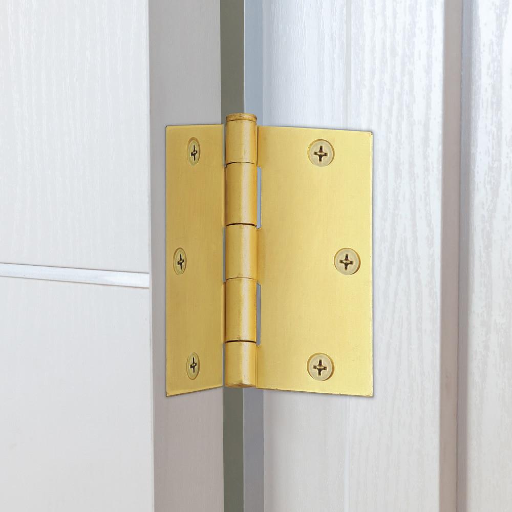 Design House 3-1/2 in. x 3-1/2 in. Satin Brass Square Corner Door Hinge ...