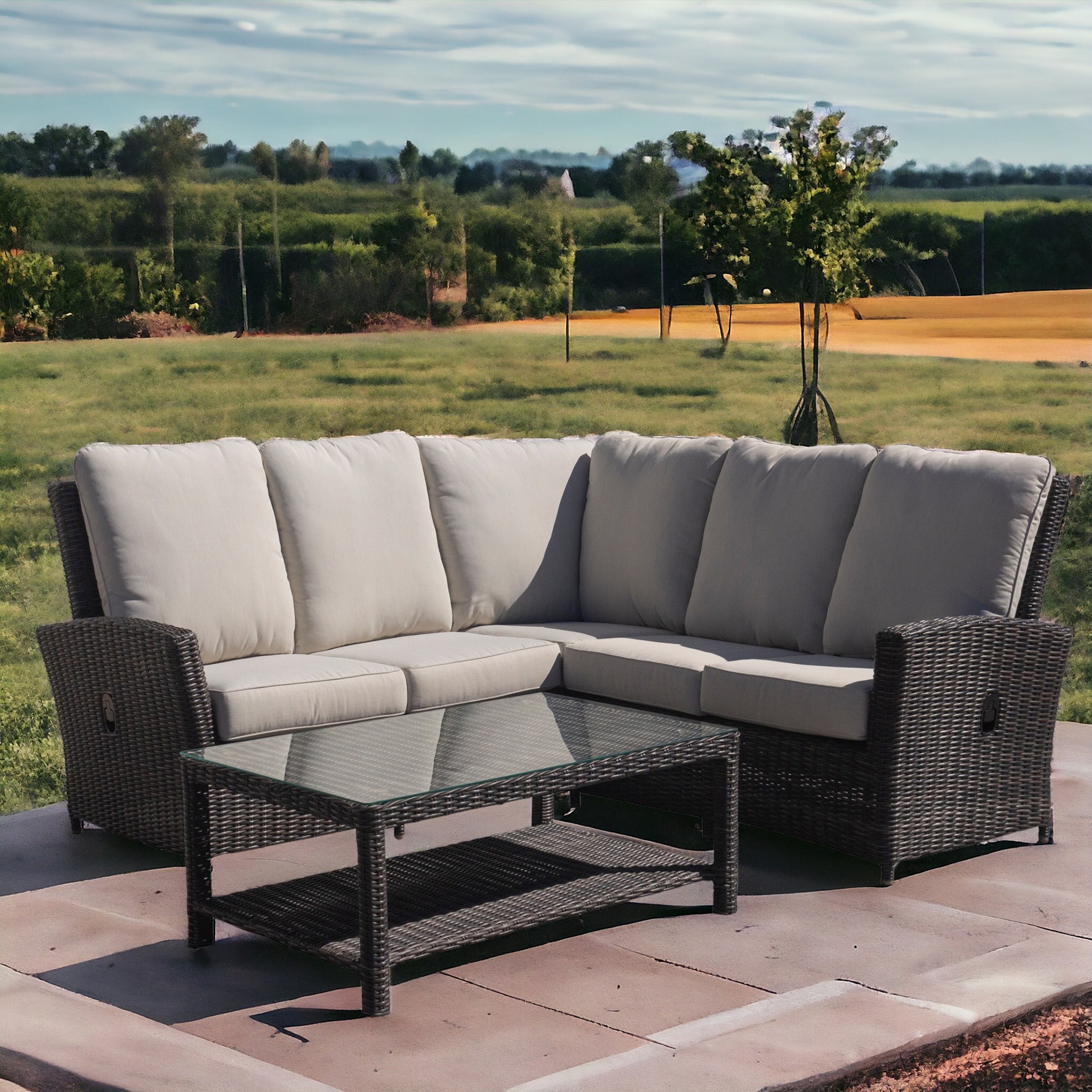 Courtyard Casual 5818 Cheshire 3 -Piece Wicker Patio Conversation Set with Cream Cushions