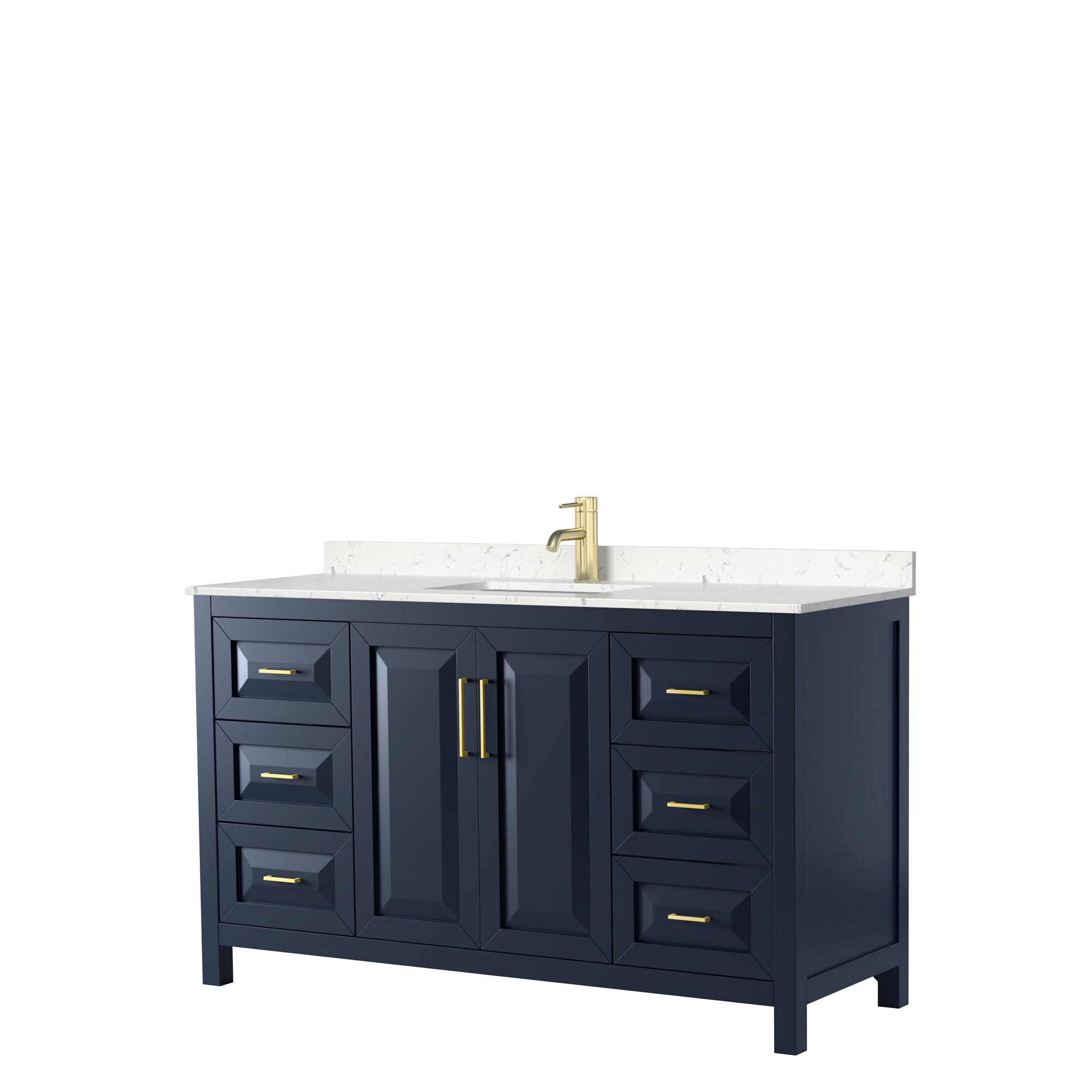 Wyndham Collection WCV252560SBLC2UNSMXX Daria 60-in Dark Blue with Brushed Gold Trim Undermount Single sink Bathroom Vanity with Carrara Cultured Marble Cultured marble Top