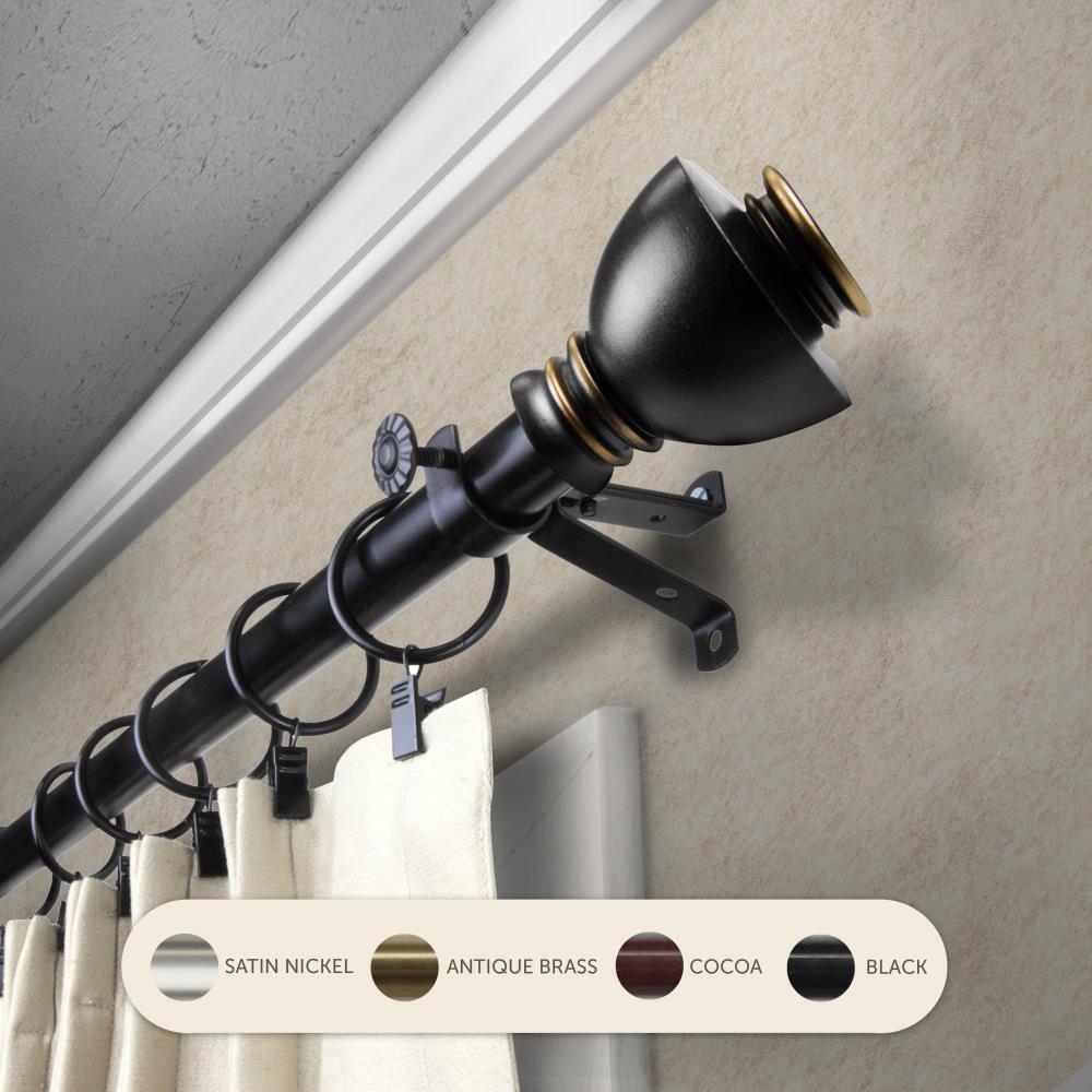 Hart & Harlow L4886-282 13/16-in Willard 28-in to 48-in Black Steel Single curtain rod with Finials