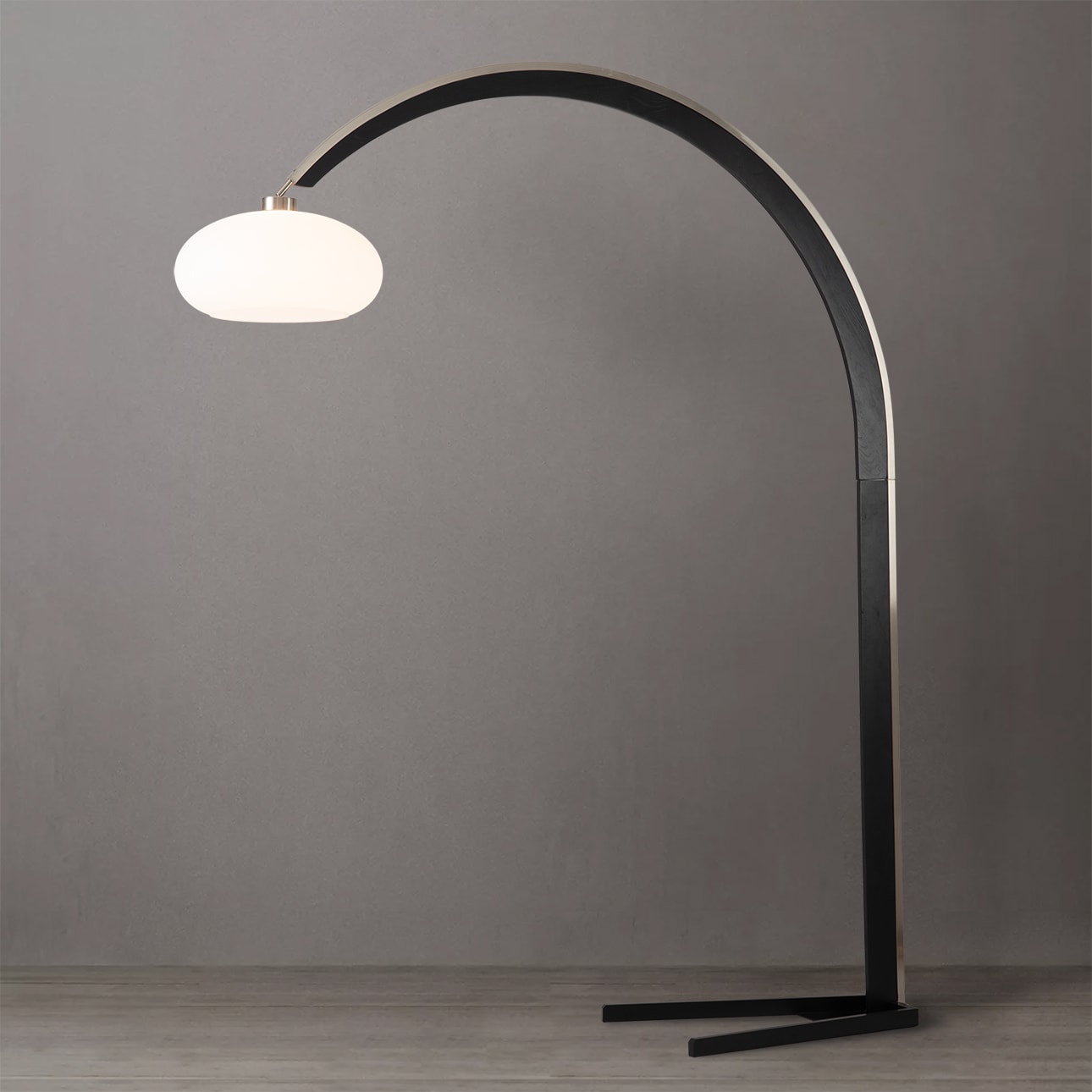 Vaulted 86" Satin Nickel and Black Arc Floor Lamp