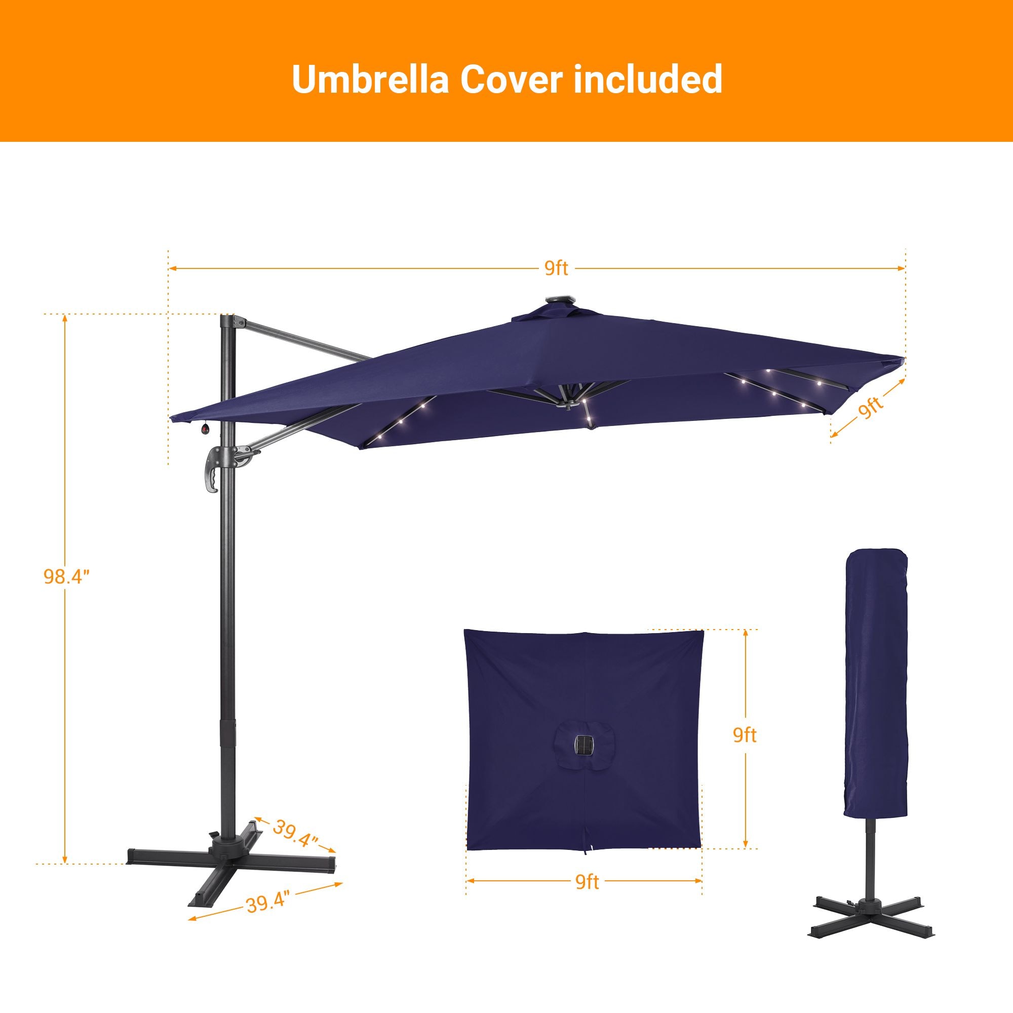 Sonkuki 9-ft Aluminum Blue No-tilt Cantilever Patio Umbrella With ...