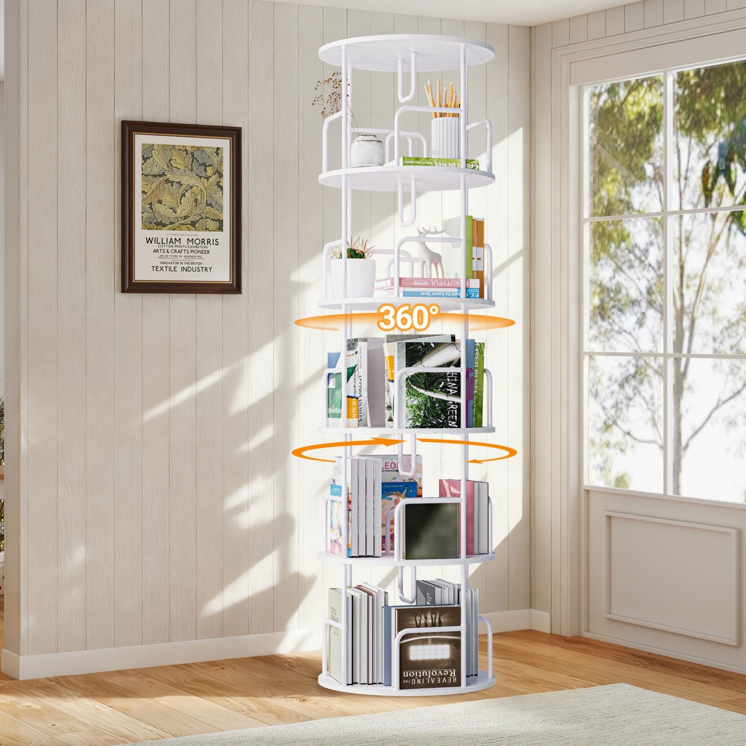 Blisstyle 17.7-in W x 17.7-in D x 62.2-in H 5 -Tier White Metal and Wood Decorative Shelving Unit