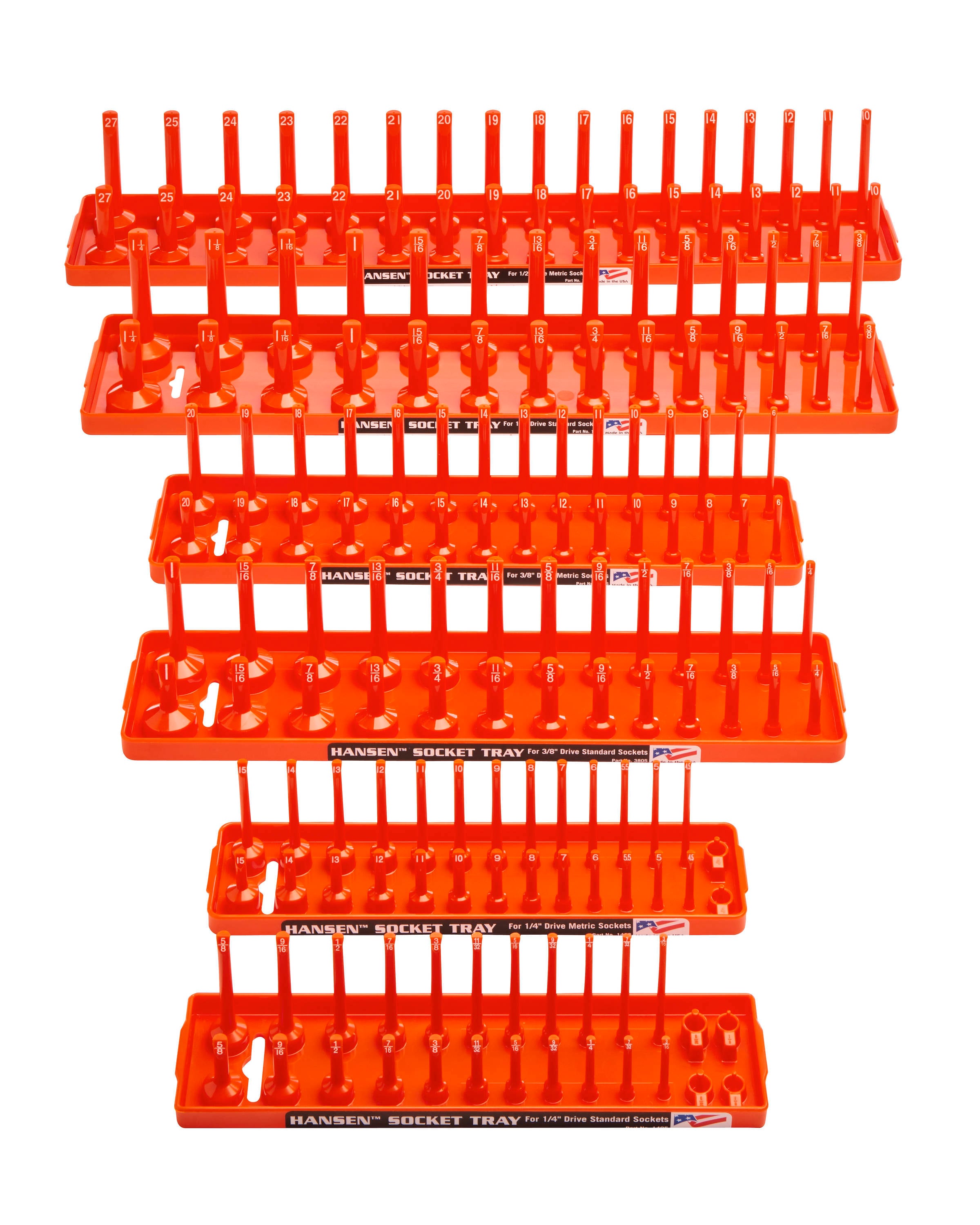 Hansen Global Orange Socket Holder - 2 Row Drive Size - 6 Pack ...