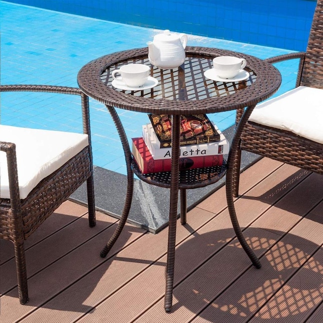 Clihome Round Wicker Outdoor Coffee, Wicker Patio Table Small