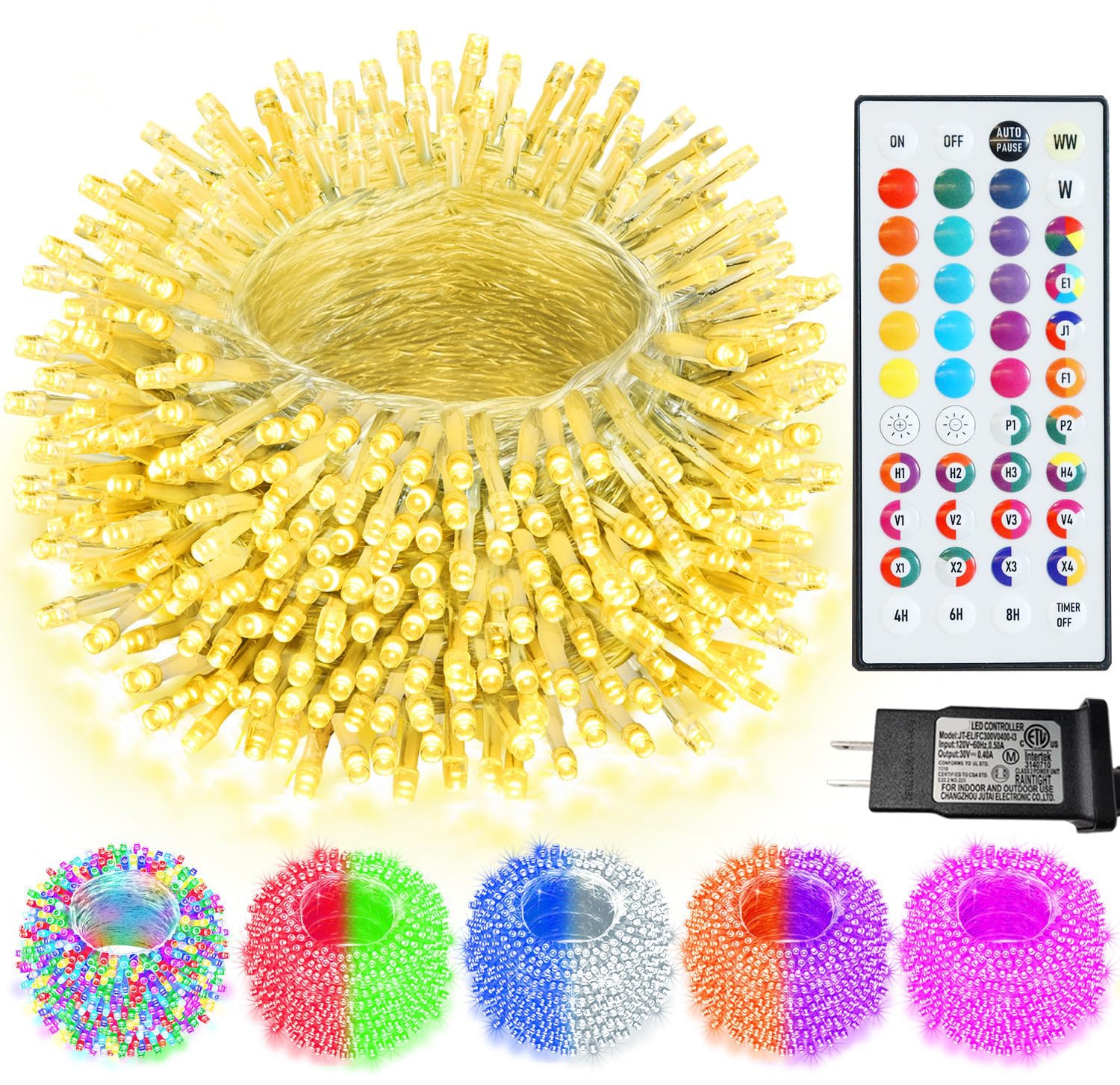 Etokfoks color changing string lights 66 ft 200 LED 35 selectable ...