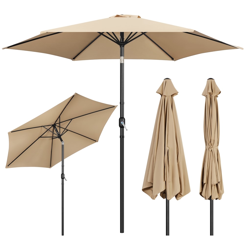 Yaheetech - 10FT Tan Patio Umbrella with Push Button Tilt and Crank for Garden Deck