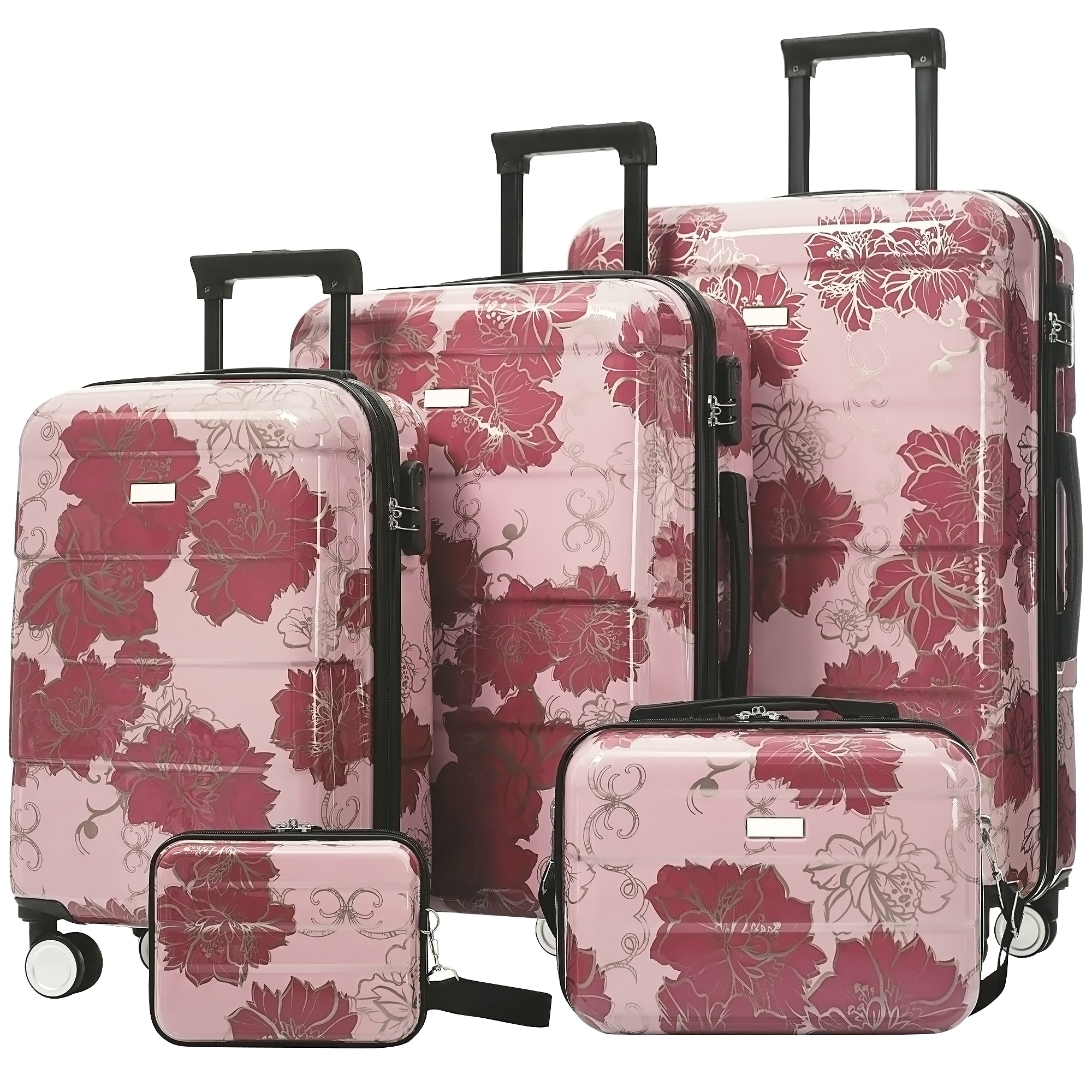 ModernLuxe Luggage Sets New Model PCABS 5pcs Hardside Lightweight Durable Suitcase with Comstic Case and Handbag Spinner Wheels Suitcase with Lock 8inch14inch20inch24inch28inch