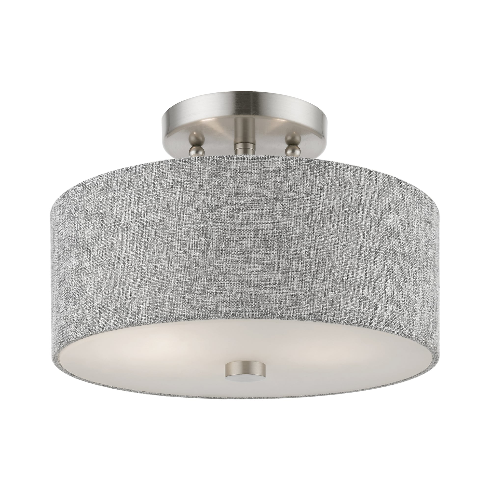 Urban Gray Fabric Drum Shade Semi-Flush Mount in Brushed Nickel