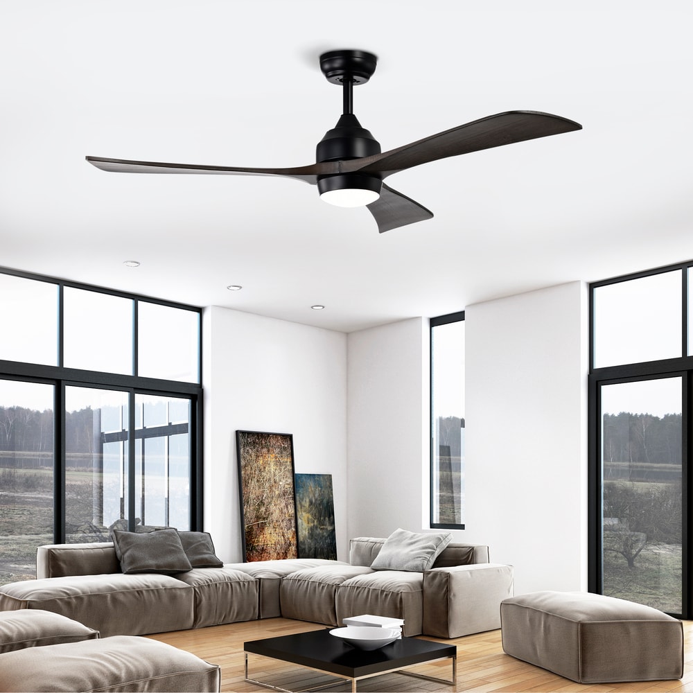 Sofucor 52-in Black Modern LED Ceiling Fan with Lights and Remote Control Included 3-Blade