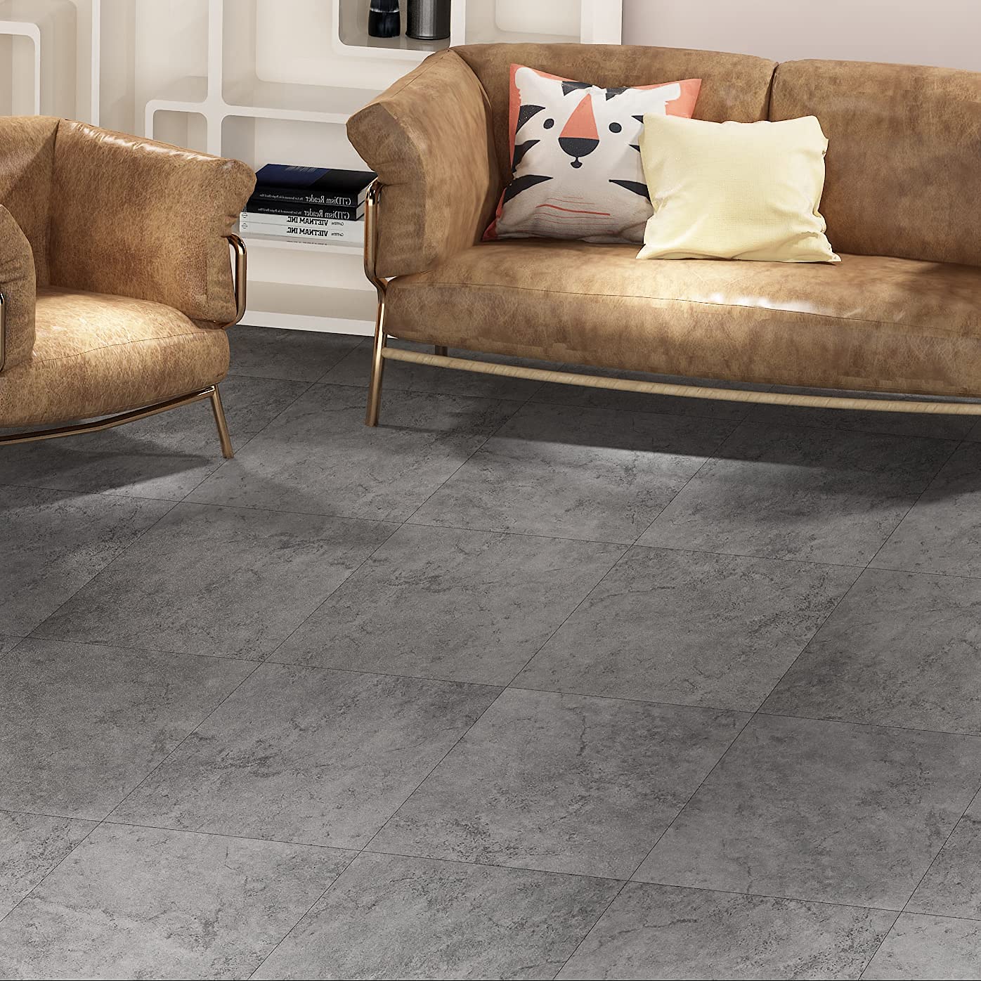 Phewnyzo  32 pack peel and stick floor tile waterproof vinyl flooring gray self adhesive laminate for bathroom kitchen bedroom laundry room 12x12