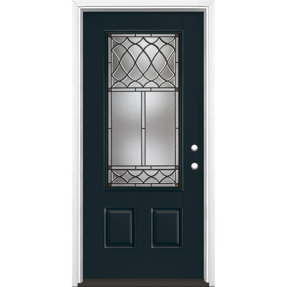 Masonite 825715 Sheldon 36-in x 80-in Fiberglass 3/4 Lite Left-Hand Inswing Eclipse Painted Single Front Door with Brickmould Insulating Core