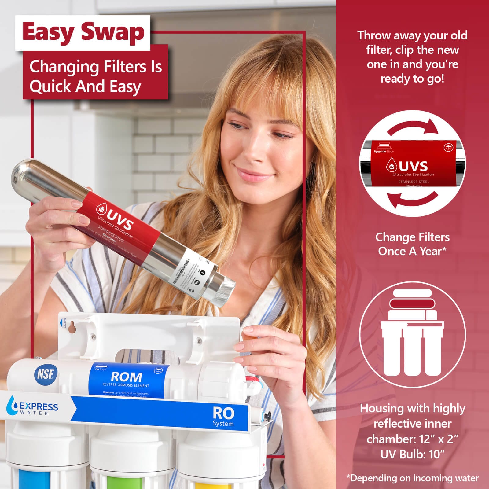 Stainless Steel Under-Sink UV Water Filter with Replacement Bulb